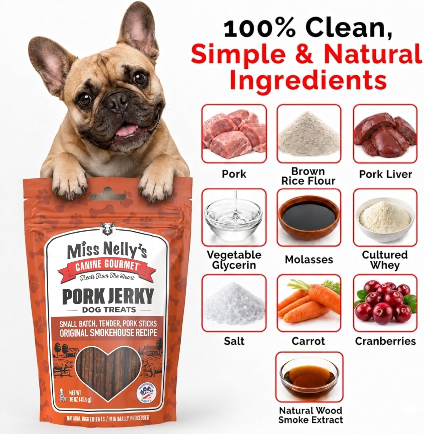 Miss Nelly's- All Natural Beef Jerky Dog Treats Made in USA Only, 16 oz Bag