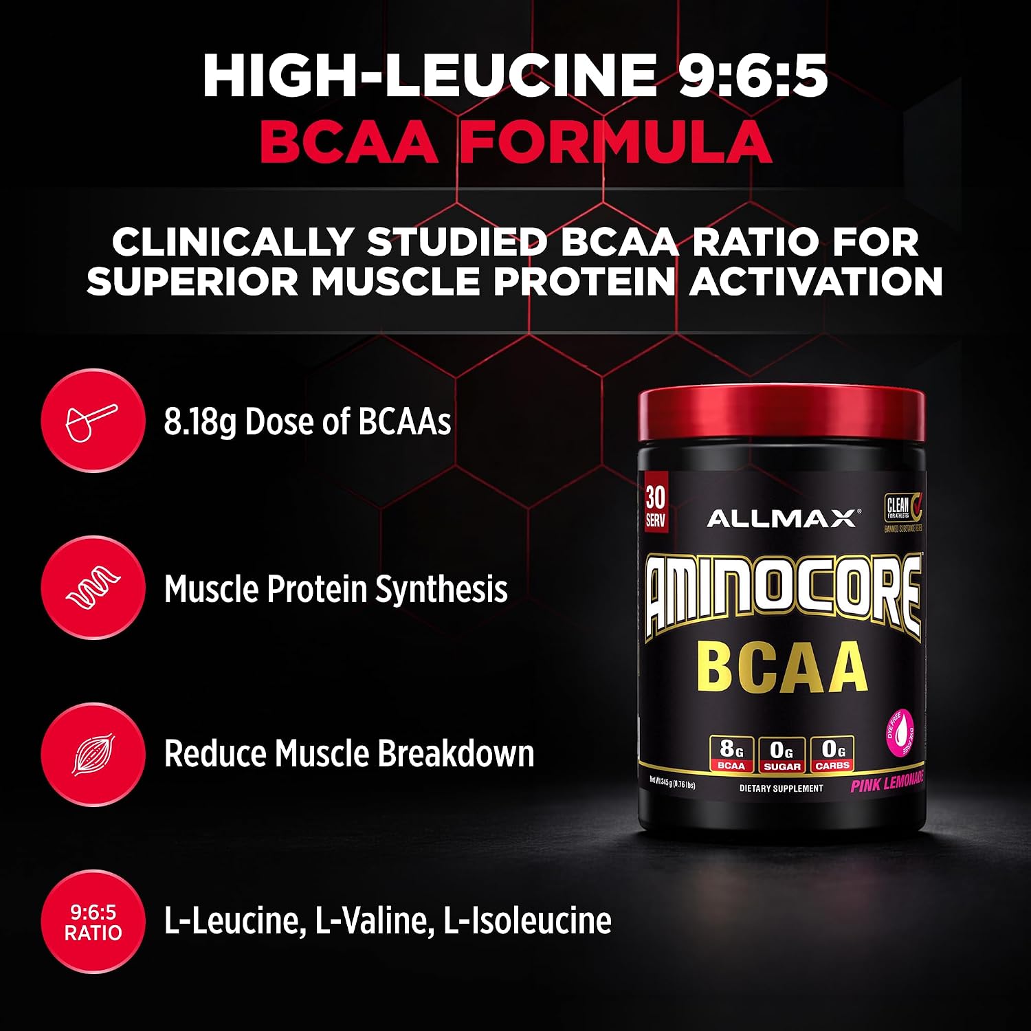 ALLMAX AMINOCORE BCAA Powder, Watermelon, 90 Servings, 1035 g