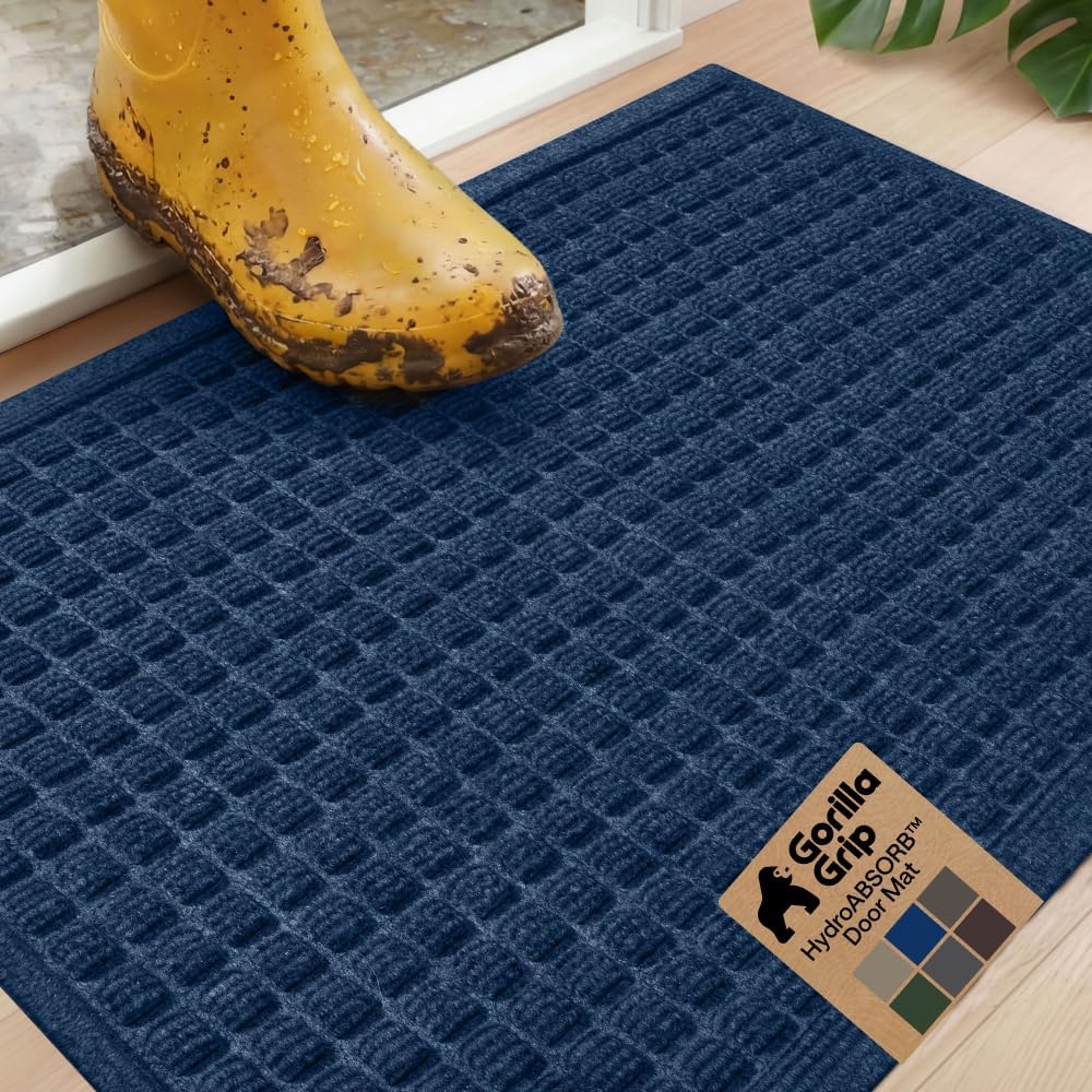 GORILLA GRIP® HydroABSORB Door Mat for Indoor Outdoor Use, 29x17 Black