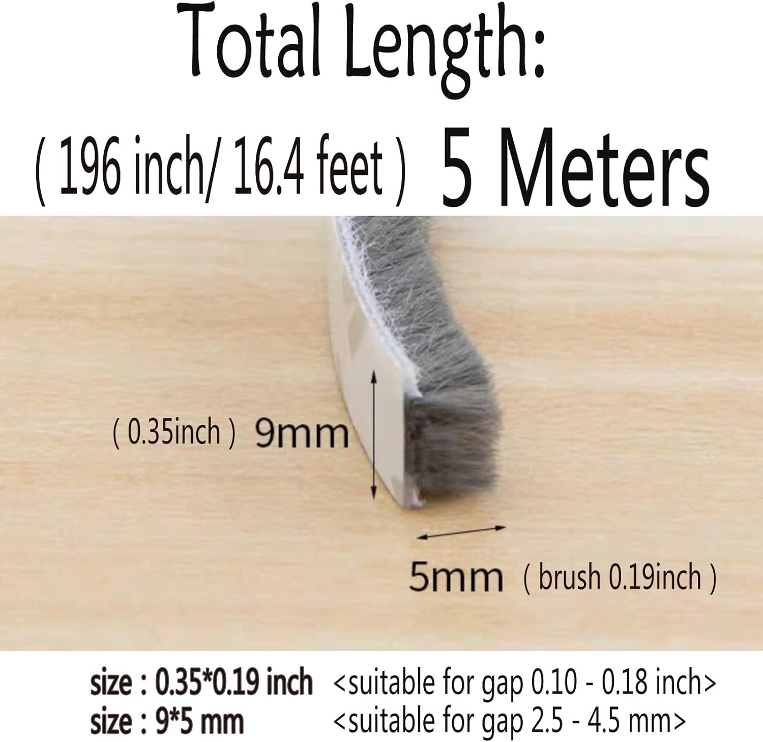 Self-Adhesive Pile Weather Stripping Seal for Sliding Windows and Door Frames, 16.5ft x 11/32 inch, Grey