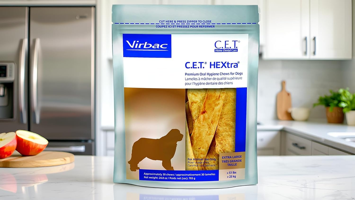 Virbac C.E.T. Hextra Premium Oral Hygiene Chews for Dogs, Large | Rawhide dog dental chews, long lasting dog chews, beefhide rawhide chews reduces plaque and tartar
