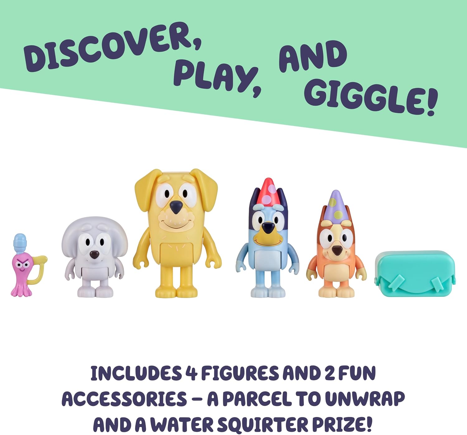 Bluey School Figurine Toys Pack of 4, Articulated Character Toys with Chloe, Rusty, and Calypso Figurines, Small Action Figures for Kids Ages 3+