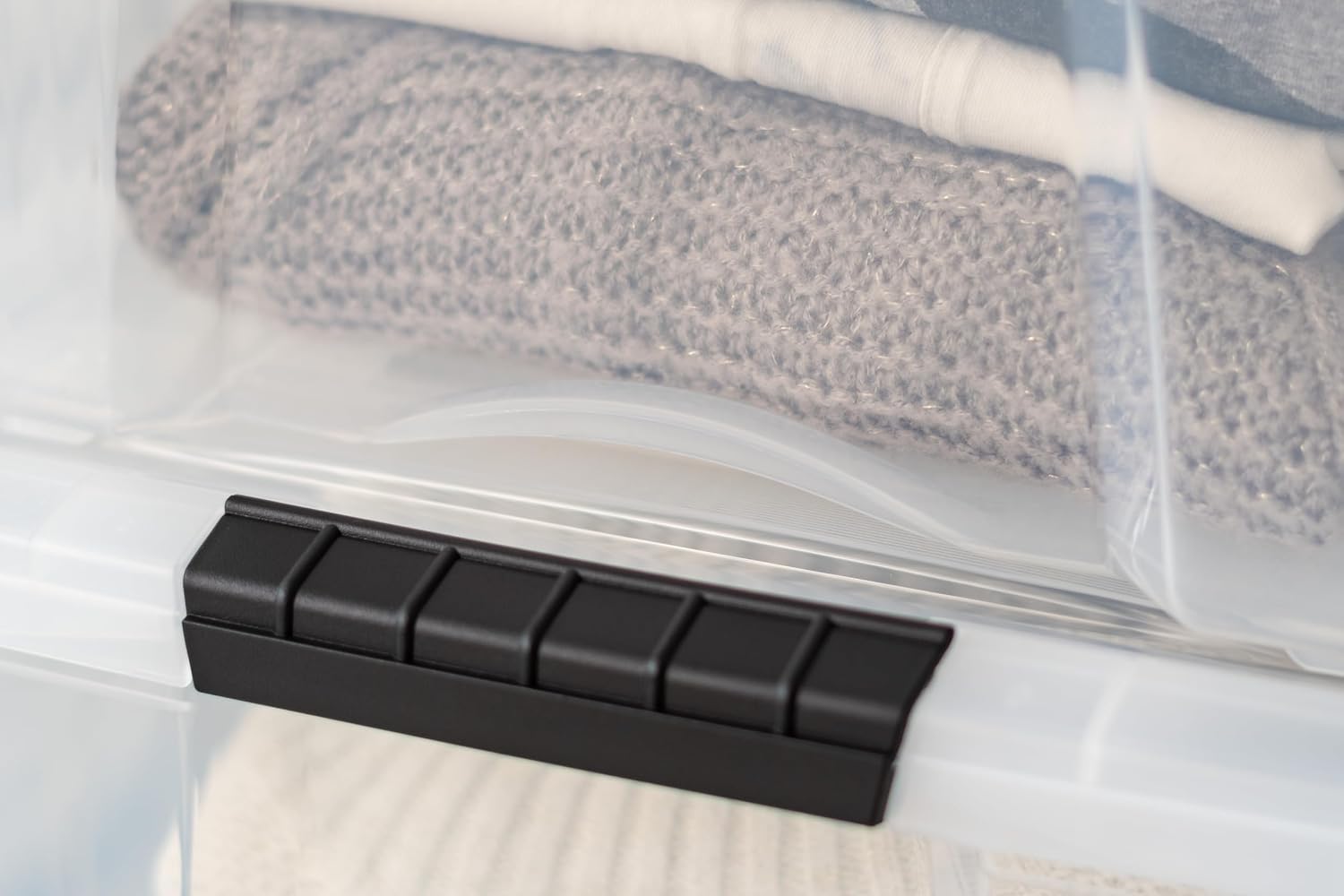 IRIS USA 6-Pack 54 Quart Storage Bins with Lids, Clear | Transparent design makes contents easy to find. Perfect for moving, blankets, clothing, and garage storage. Nestable design