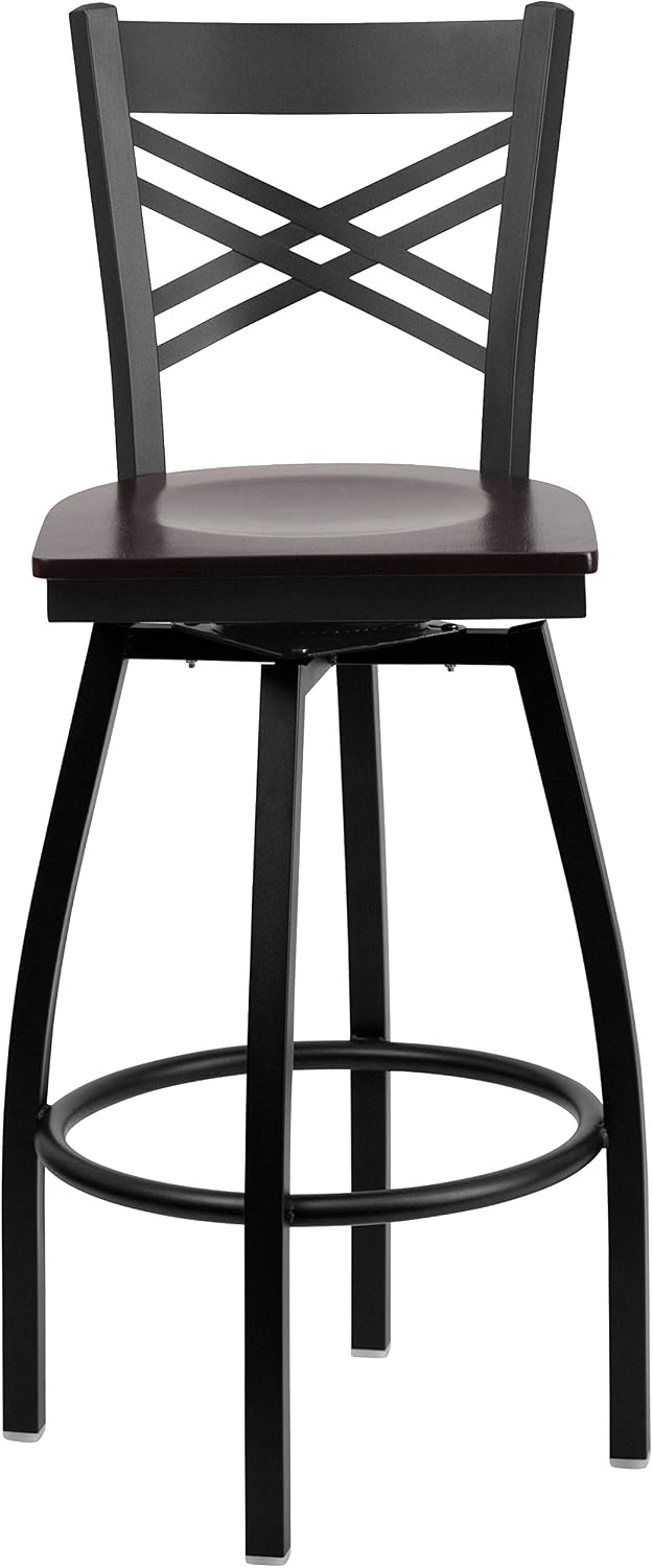 Flash Furniture Hercules Series "X" Back Metal Restaurant Barstool, Modern Upholstered Armless Bar Height Chair for Restaurants and Kitchens, Black | X Back Style, Vinyl Upholstery, Durable Construction, Commercial Use