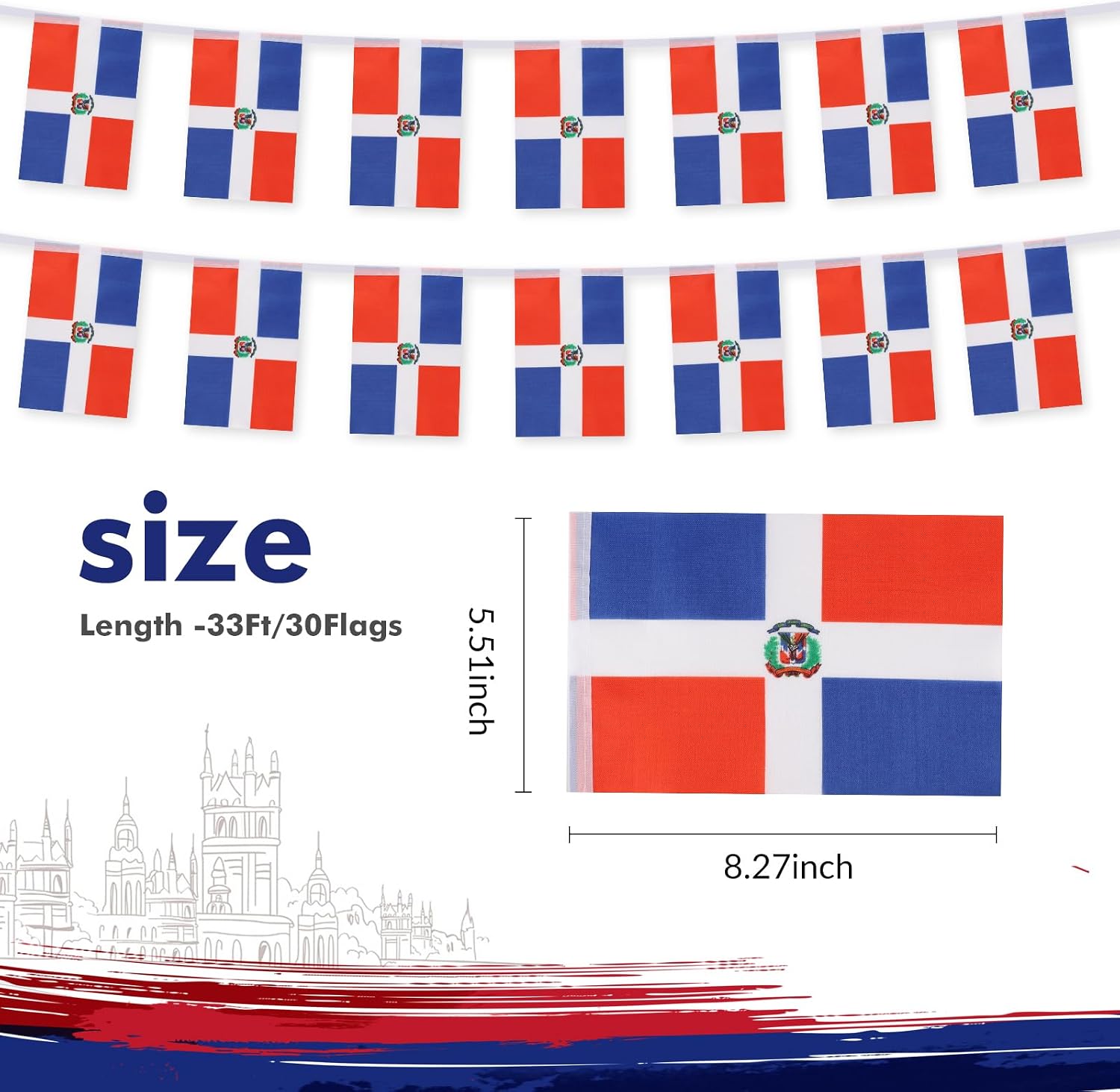 Nicaragua Flag Banner, Small Mini Nicaraguan Flags Patriotic Decoration for Party, Classroom, Sports Events, 33 Feet 30 Flags