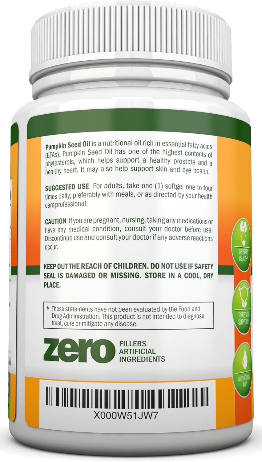 NutriONN Pumpkin Seed Oil - 1000MG - 180 Softgels - Cold-Pressed Natural Pumpkin Seed Oil - Natural Source of Essential Fatty Acids - Great for Hair