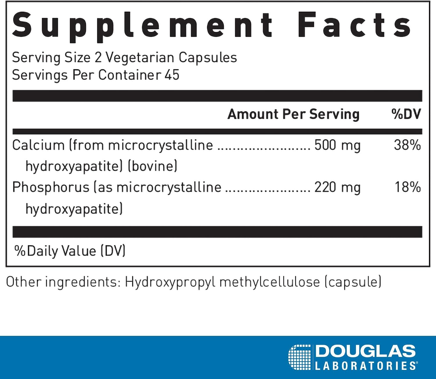 Douglas Laboratories Calcium Microcrystalline Hydroxyapatite - Teeth & Bone Health Support* - with Calcium & Phosphorus Micronutrients - Dietary Supplements - 250 Vegetarian Capsules