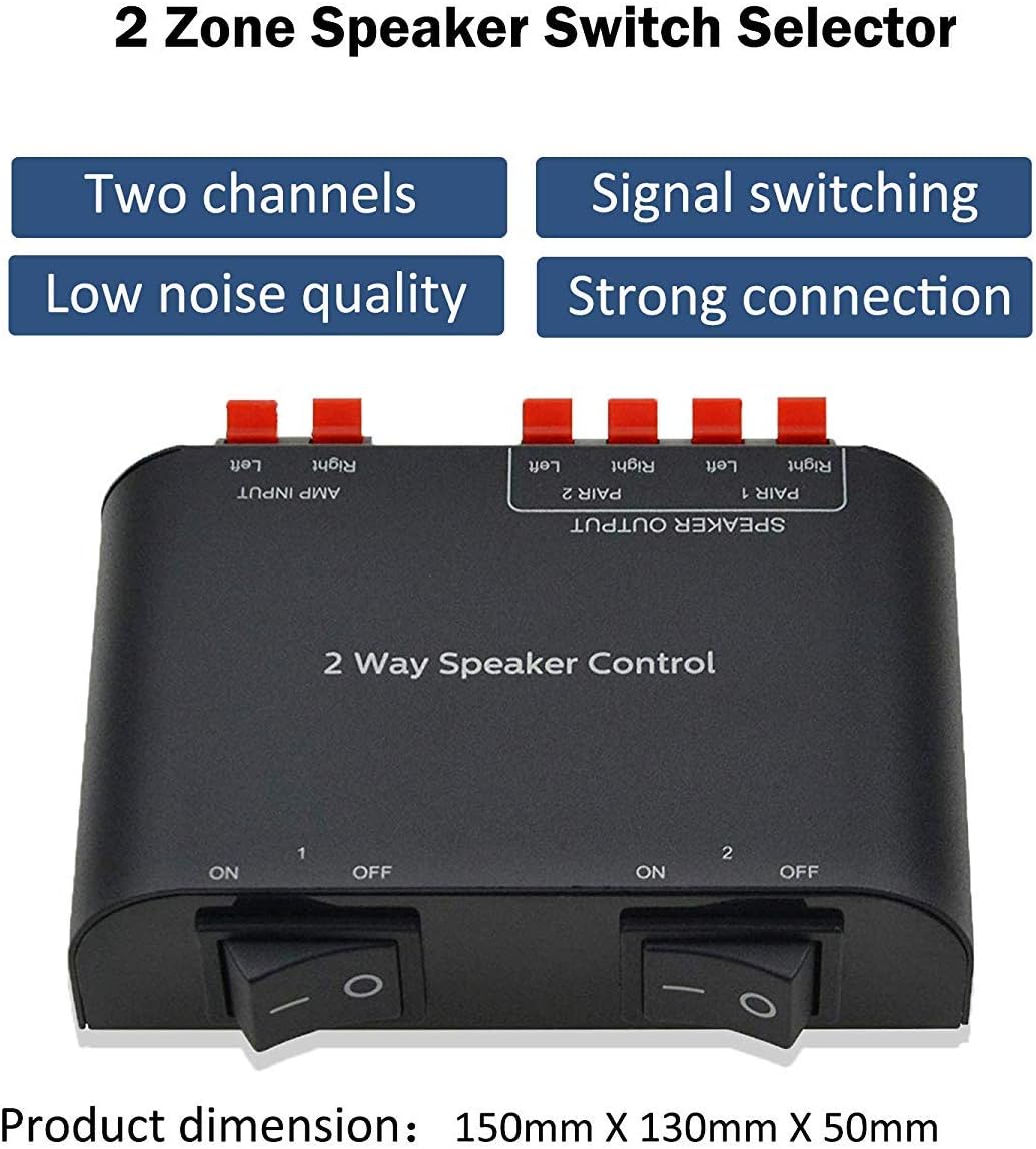A ADWITS 2-Channel Speaker Switcher Selector Box with Terminal Claps 150W RMS per Channel, Black