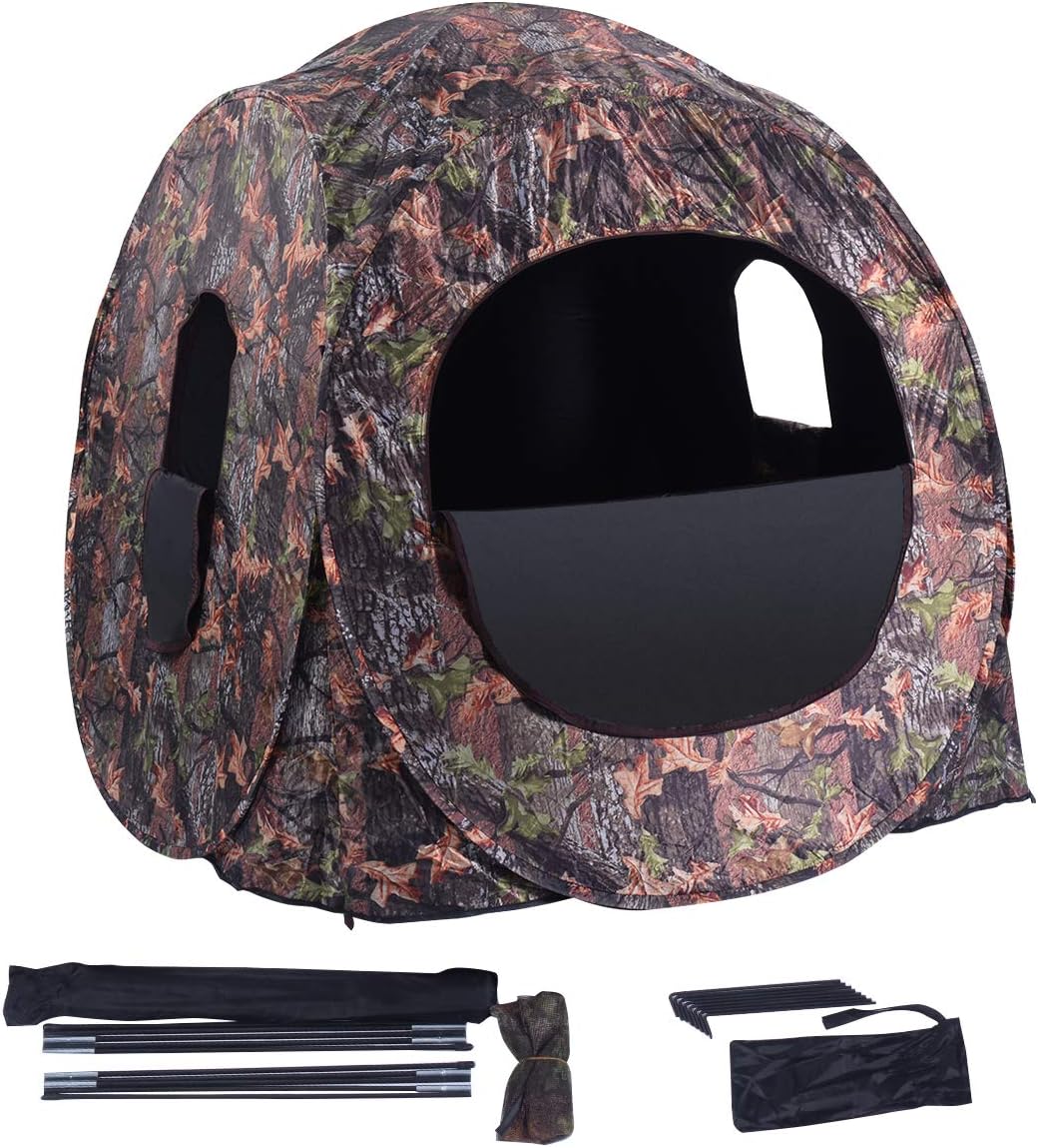GYMAX Hunting Blind, 3 Persons Pop Up Ground Blind with Hub System, Carry Bag for Deer & Turkey
