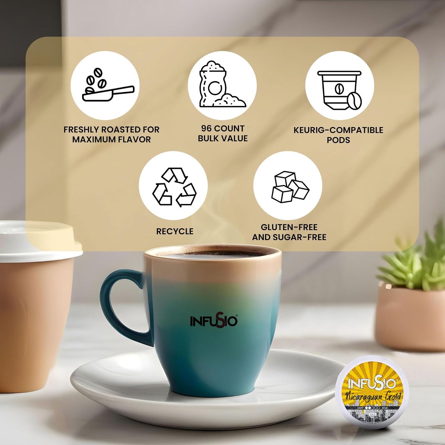 InfuSio Coffee Pods World Origins Variety Pack – 96 Count, 12 Blends Inspired by Colombia, Ethiopia, Kenya, Costa Rica & More, Medium & Dark Roast, Low Acid, Keurig Compatible