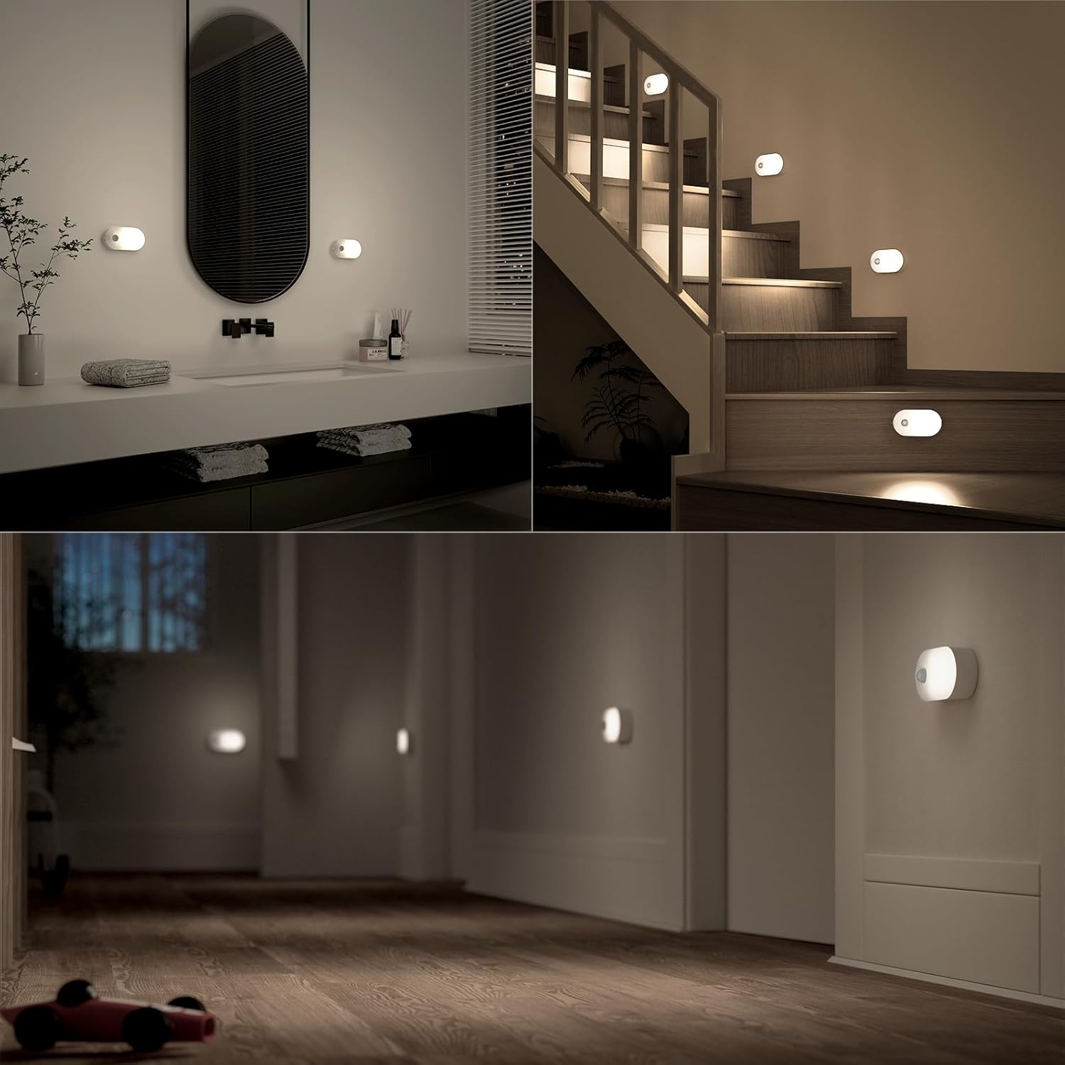 Lyridz Rechargeable Battery Night Light with Motion Sensor, Portable Mini Warm White LED Stick-on Closet Light, Adjustable Brightness for Bathroom
