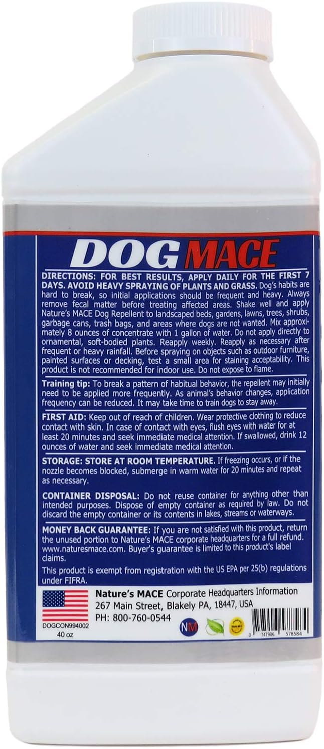 Nature's MACE Dog Mace Dog Repellent 1 Gallon Concentrate | Potty Training Tool Spray, Indoor & Outdoor, Pee Deterrent, Safe Around Kids, Pets, Garden & Plants, Treats 48,000 Sq. Ft.