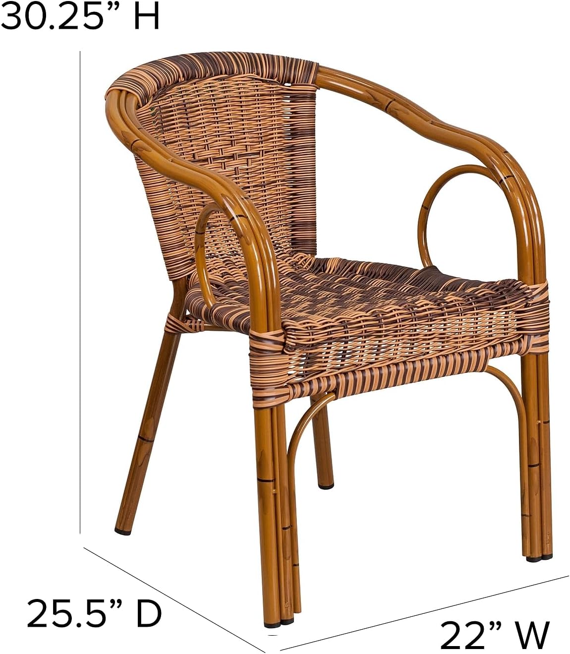 Flash Furniture Rattan Chair with Aluminum Frame, Burning Brown/Red Bamboo | Durable Construction, Commercial Use