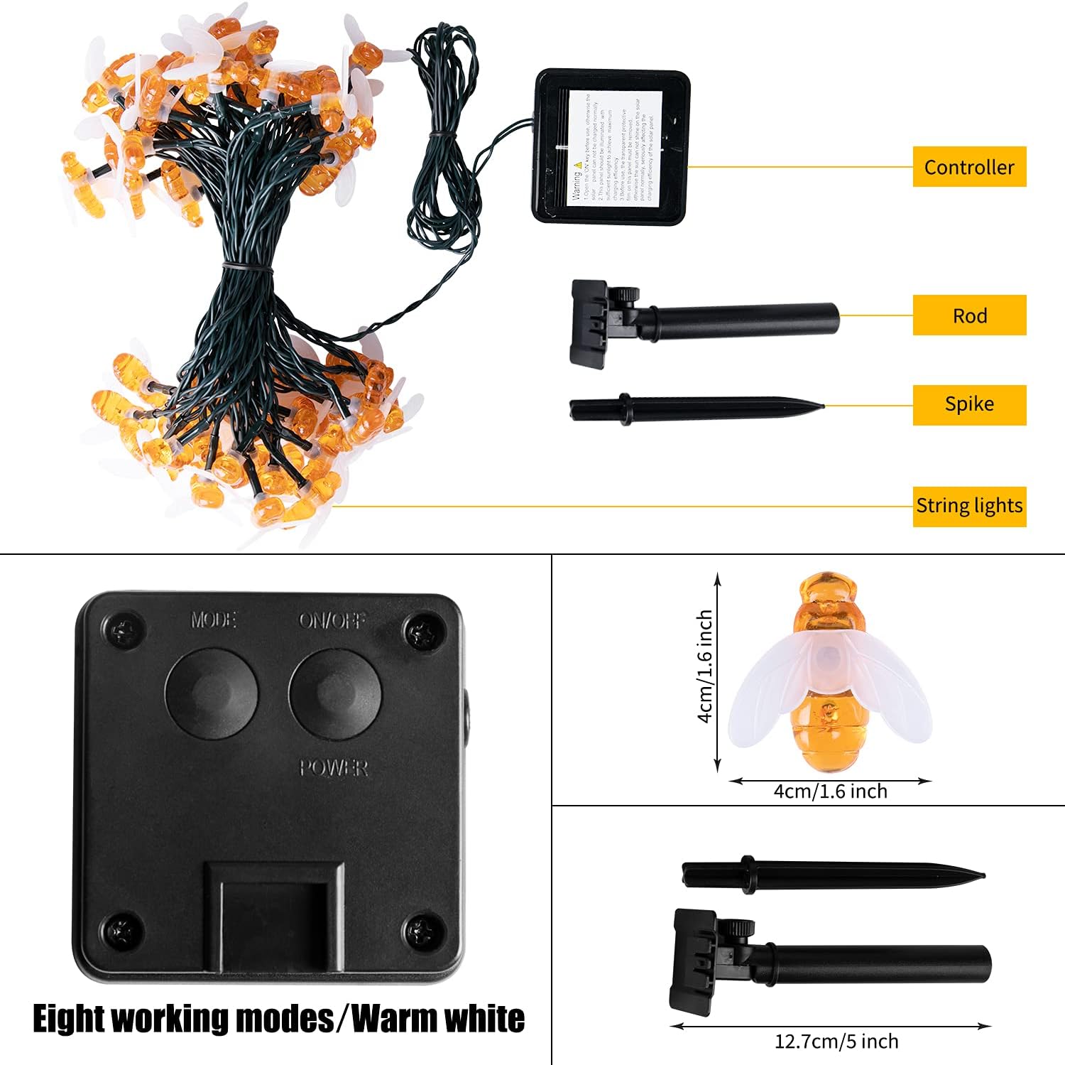 Brightown Solar String Lights Outdoor 60 Led 35.6 Feet Crystal Globe Lights with 8 Lighting Modes