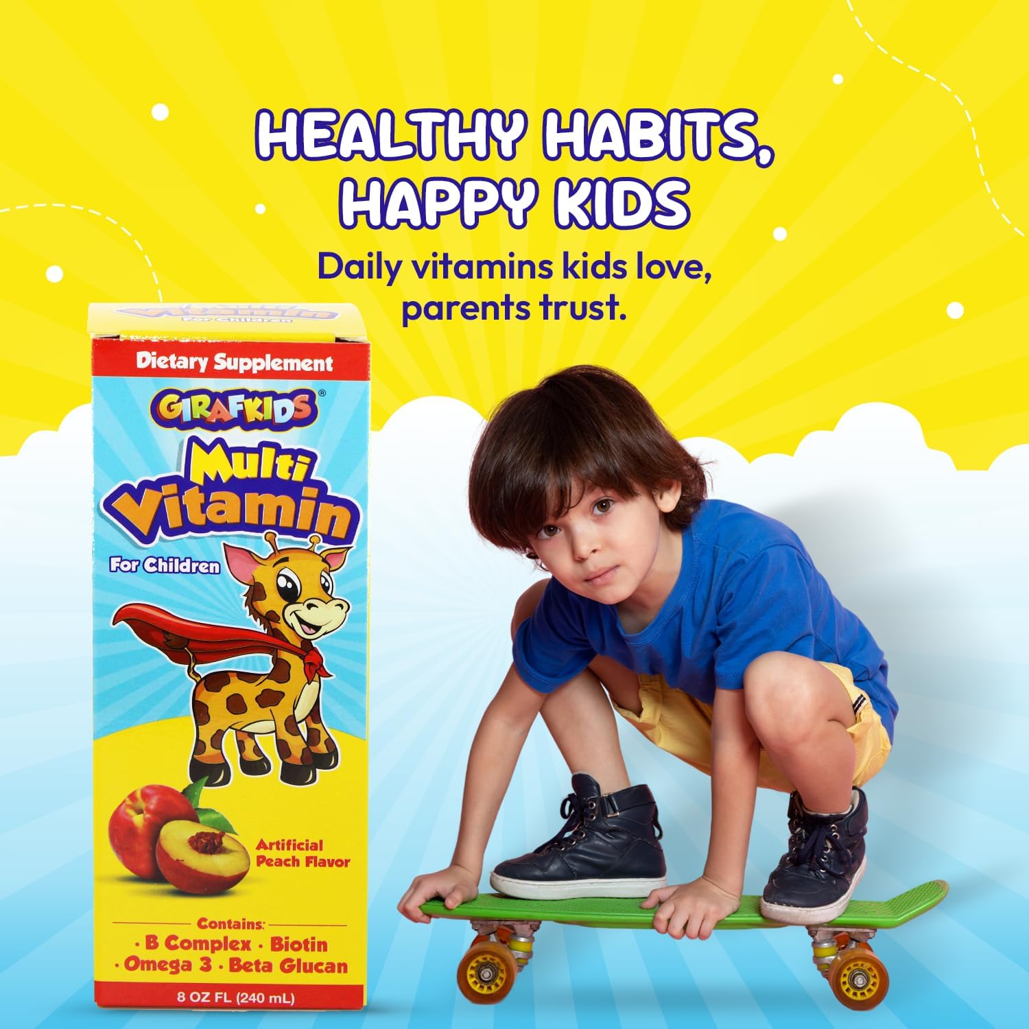 GirafKids Liquid Multivitamin for Kids with B Complex, 8 Fl Oz, Ages 4+