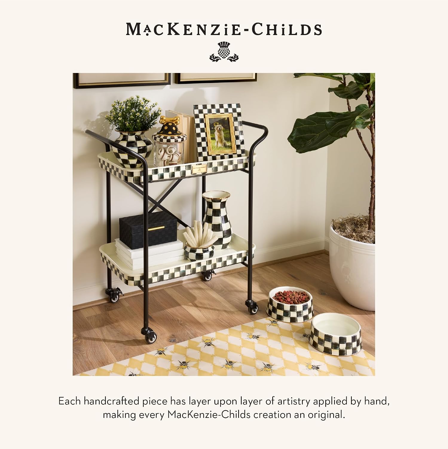 MACKENZIE-CHILDS 5x7 Picture Frame, Black-and-White Courtly Check | Fits 5x7 photos, made from enameled steel with glass pane, linen easel back