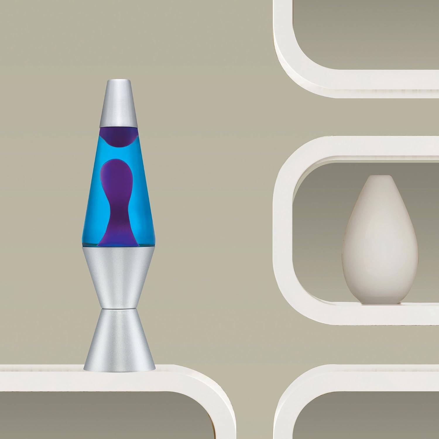14.5-Inch Silver Base Lava Lamp with Purple Wax in Blue Liquid - 2118