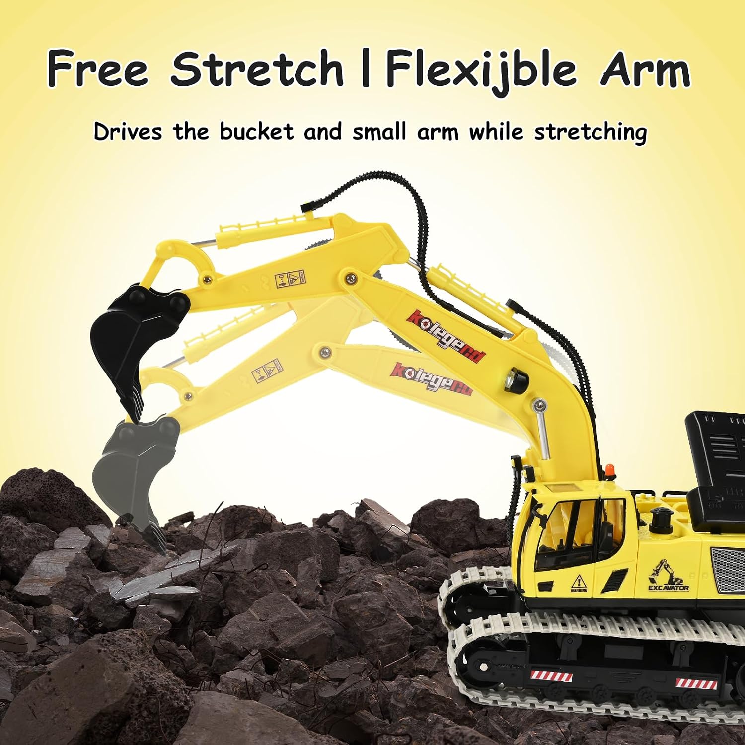 kolegend 1:18 Scale RC Excavator Toy with Metal Shovel, 11 Channels Remote Control Construction Truck