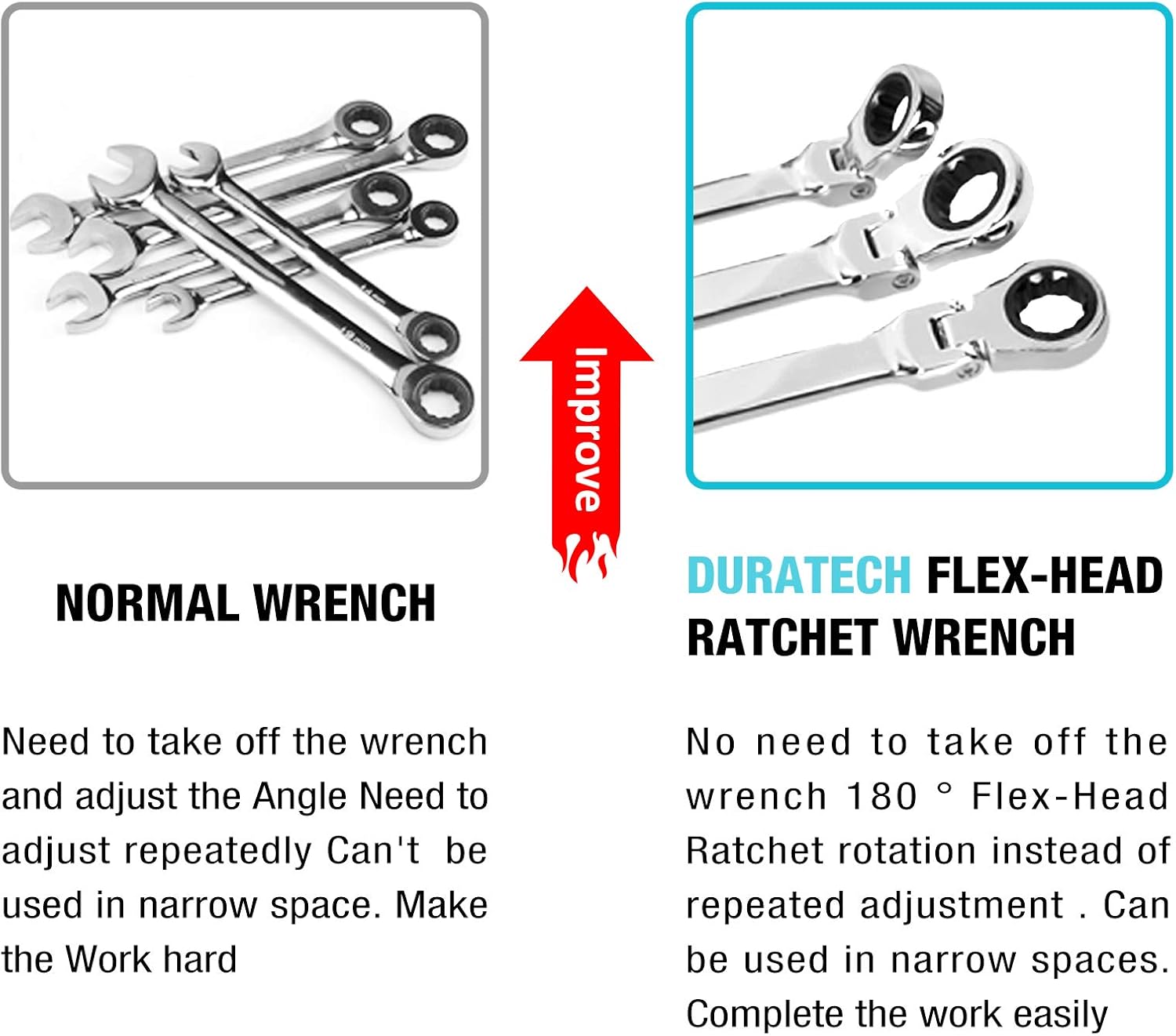 DURATECH Extra Long Flex-Head Ratcheting Wrench Set, 5-Piece, SAE