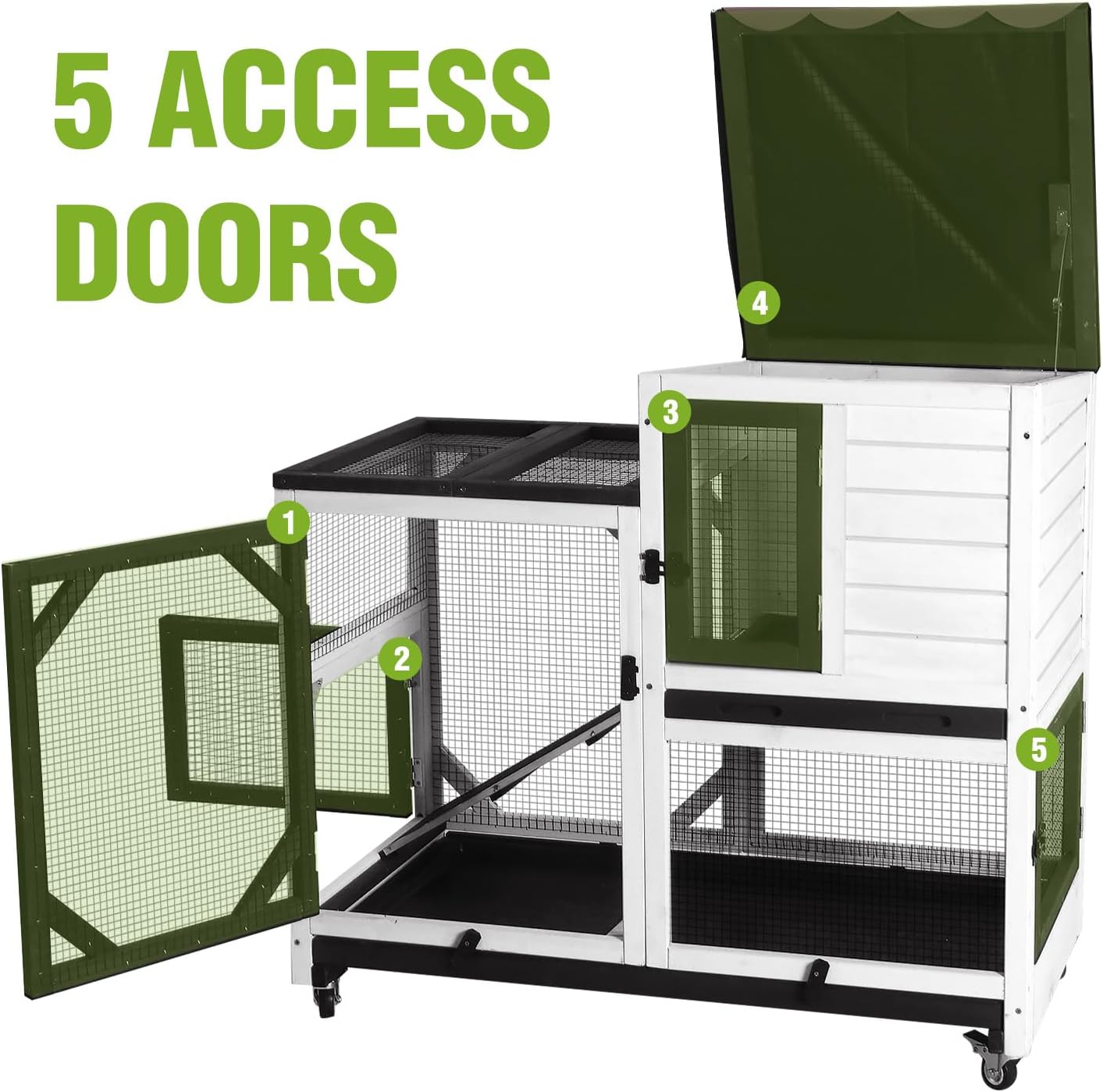 Outdoor Rabbit Hutch Indoor Bunny on Wheels Large Guinea Pig Cage with Run for Any Small Animals,Removable Pull Out Tray