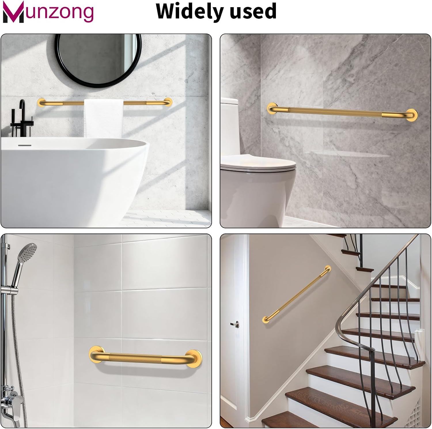 Munzong 3 Pack Commercial Handicap Grab Bars 18" 36" 42" Brushed Nickel | Bathroom Grab Bar for Shower 1.25" Diameter Anti Slip Bathroom Balance Bar Safety Hand Rail for Elderly Injury Senior