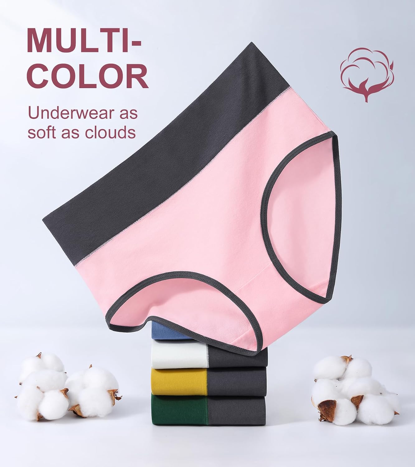 Eiggam Underwear for Women Cotton High Waist Panties Full Coverage Briefs Soft Strech Ladies Breathable Panties-Multi Pack