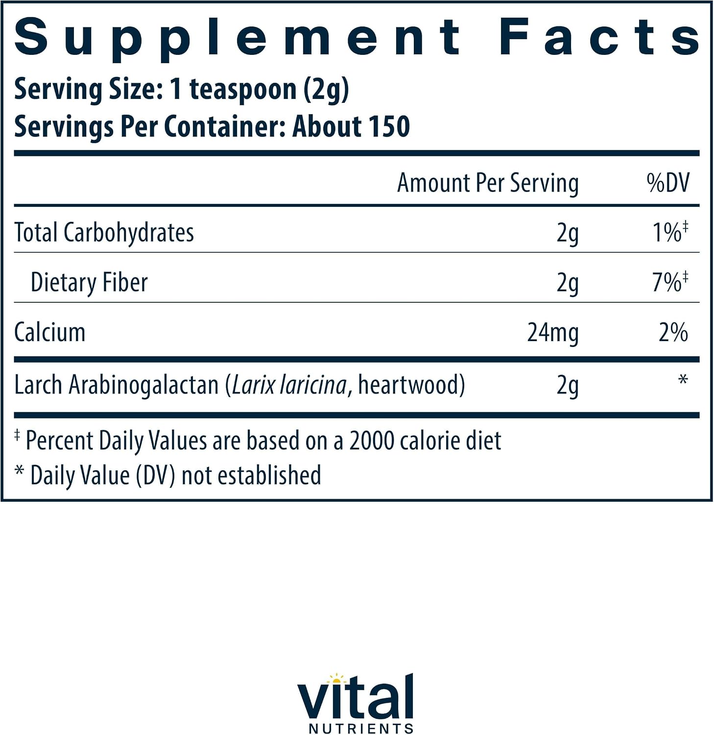 Vital Nutrients Arabinogalactan Powder - Vegan Prebiotic Fiber Supplement for GI Health, Liver, and Immune Support* - Gluten, Dairy