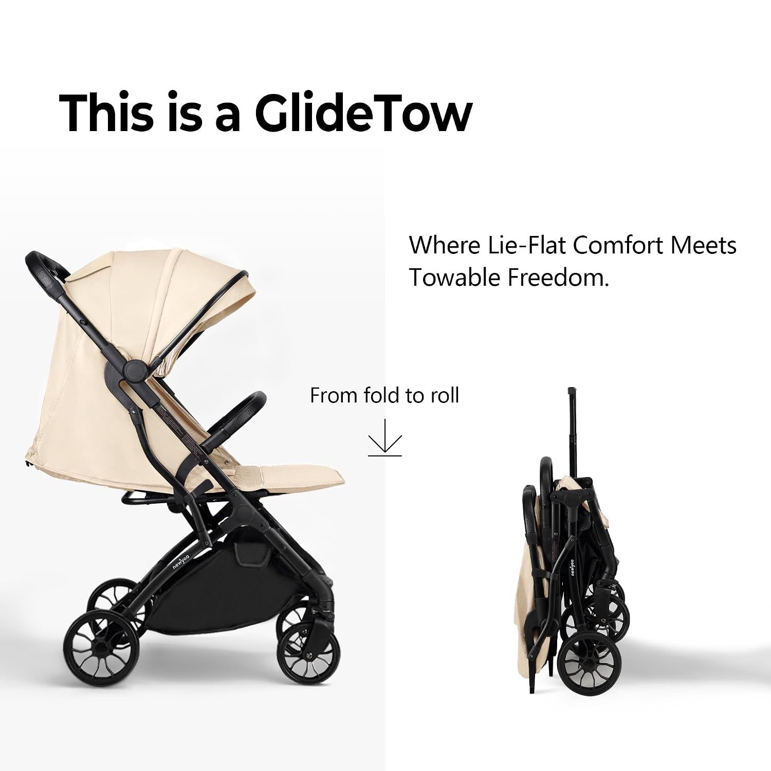 newyoo GlideTow TR18 Travel Stroller, Compact & Lightweight, Muted Olive | Newborn to toddler, foldable, self-standing design, 175° near-flat recline, large mesh window, trolley mode & UPF 50+ canopy