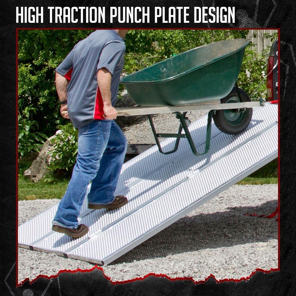 Black Widow 6ft 5in Aluminum Folding ATV Loading Ramp, 1500 lb Capacity | Load four-wheelers into trailer, folds into thirds for storage, safety straps included