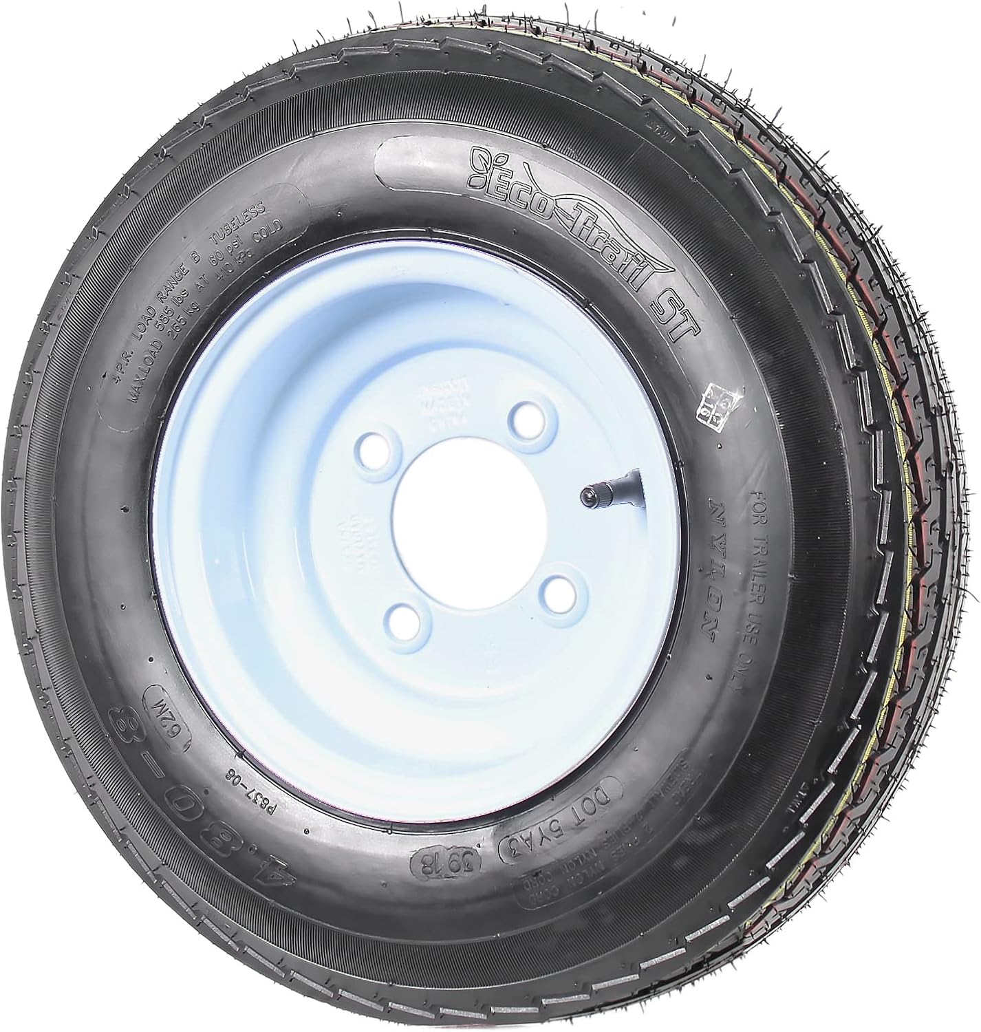 eCustomrim 2-Pack Trailer Tire Rim Assembly 4.80-8 480-8 LRC 4 Lug White | 4.80 X 8 8 Inch Load Range C 6 Ply Tire