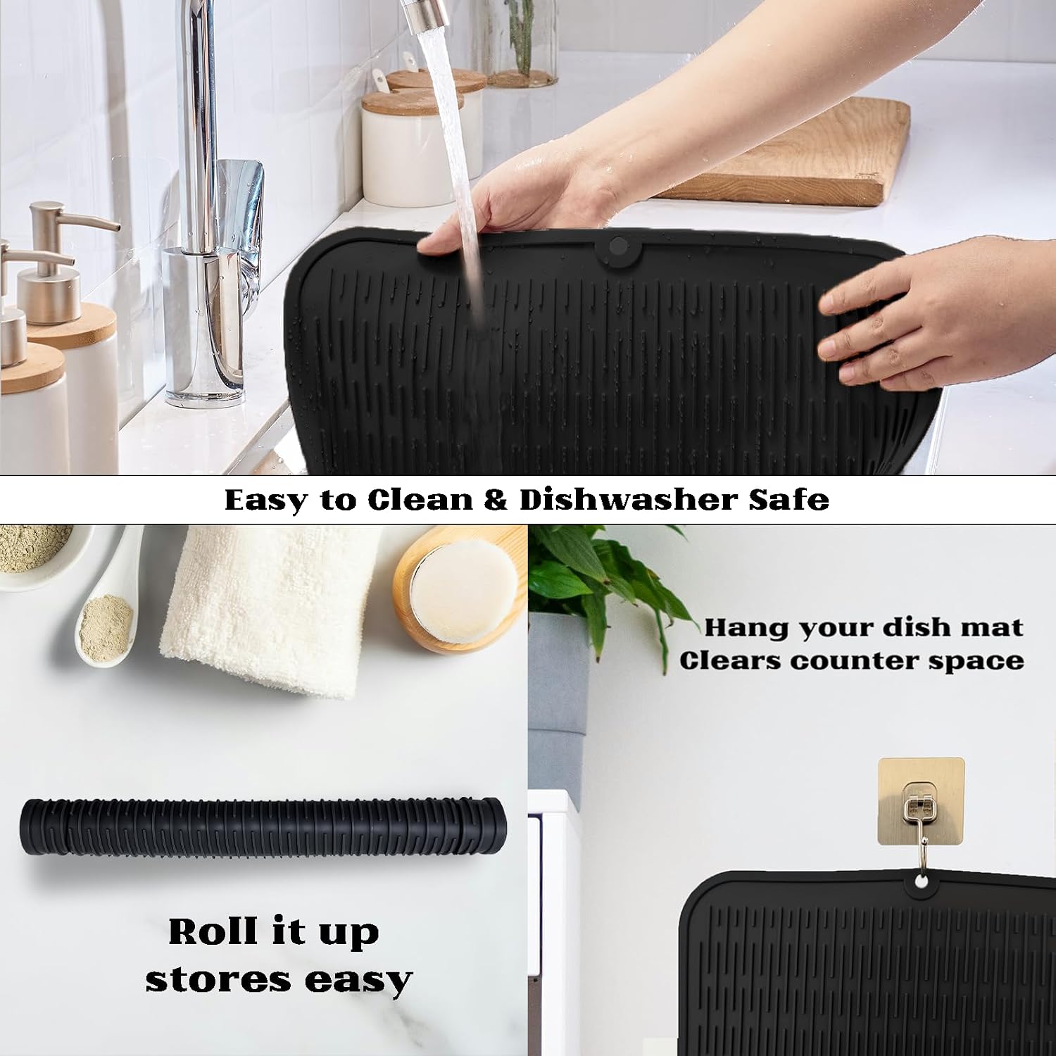 ZLR Silicone Dish Drying Mat for Kitchen Counter, Eco-Friendly Fast Dry Dish Mat, Easy Clean Multi Usage Drying Matt, Heat Resistant Trivet