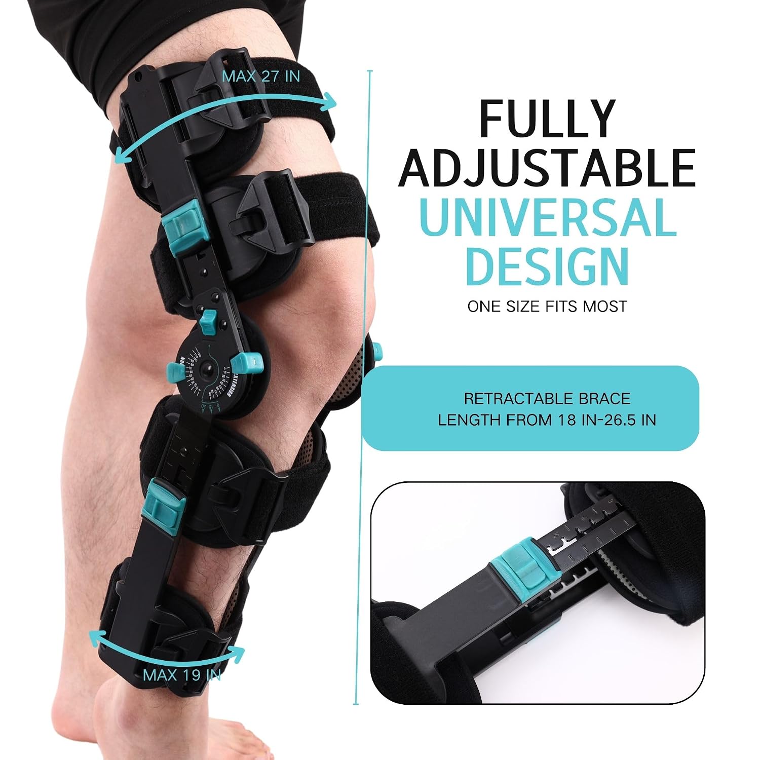 Hinged Rom Knee Brace, Adjustable Post Op Knee Immobilizer for Recovery Stabilization, ACL, MCL and PCL Injury