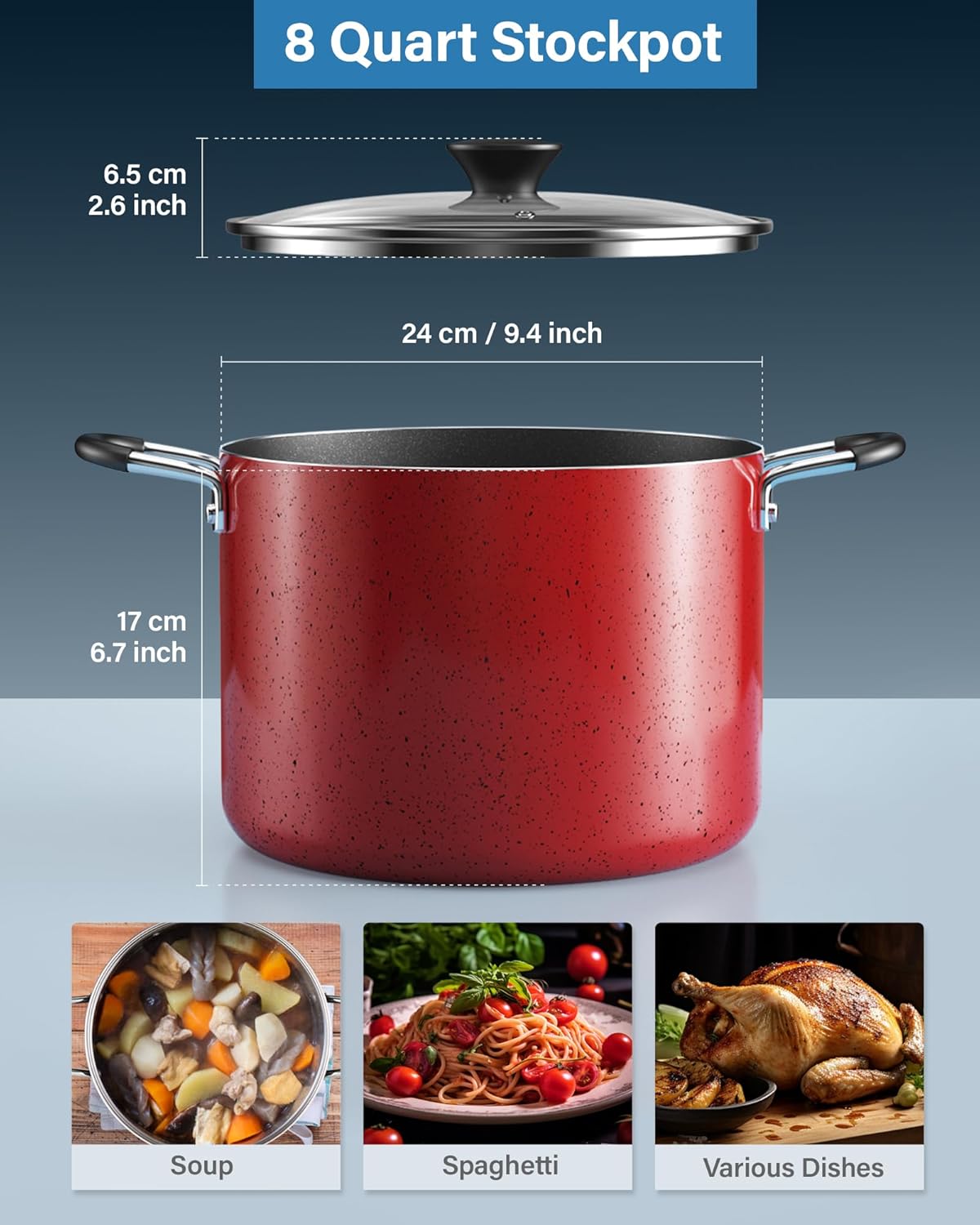 Cook N Home 10.5 Quart Non Stick Stock Pot with Lid, Large Pots for Cooking