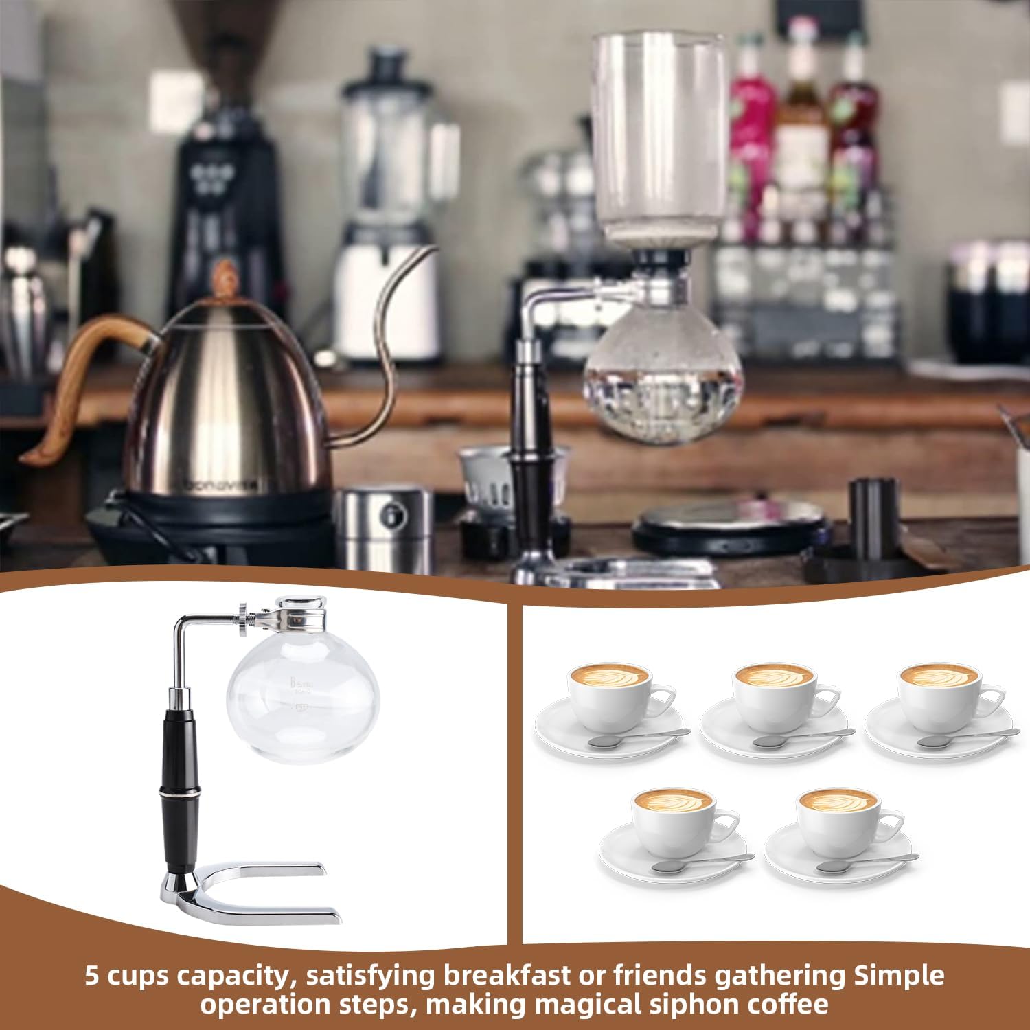 Amarine Made Siphon Coffee Maker, Siphon Coffee Brewer, Japanese Siphon | 5-Cup, 16 Ounce, Easy to Use