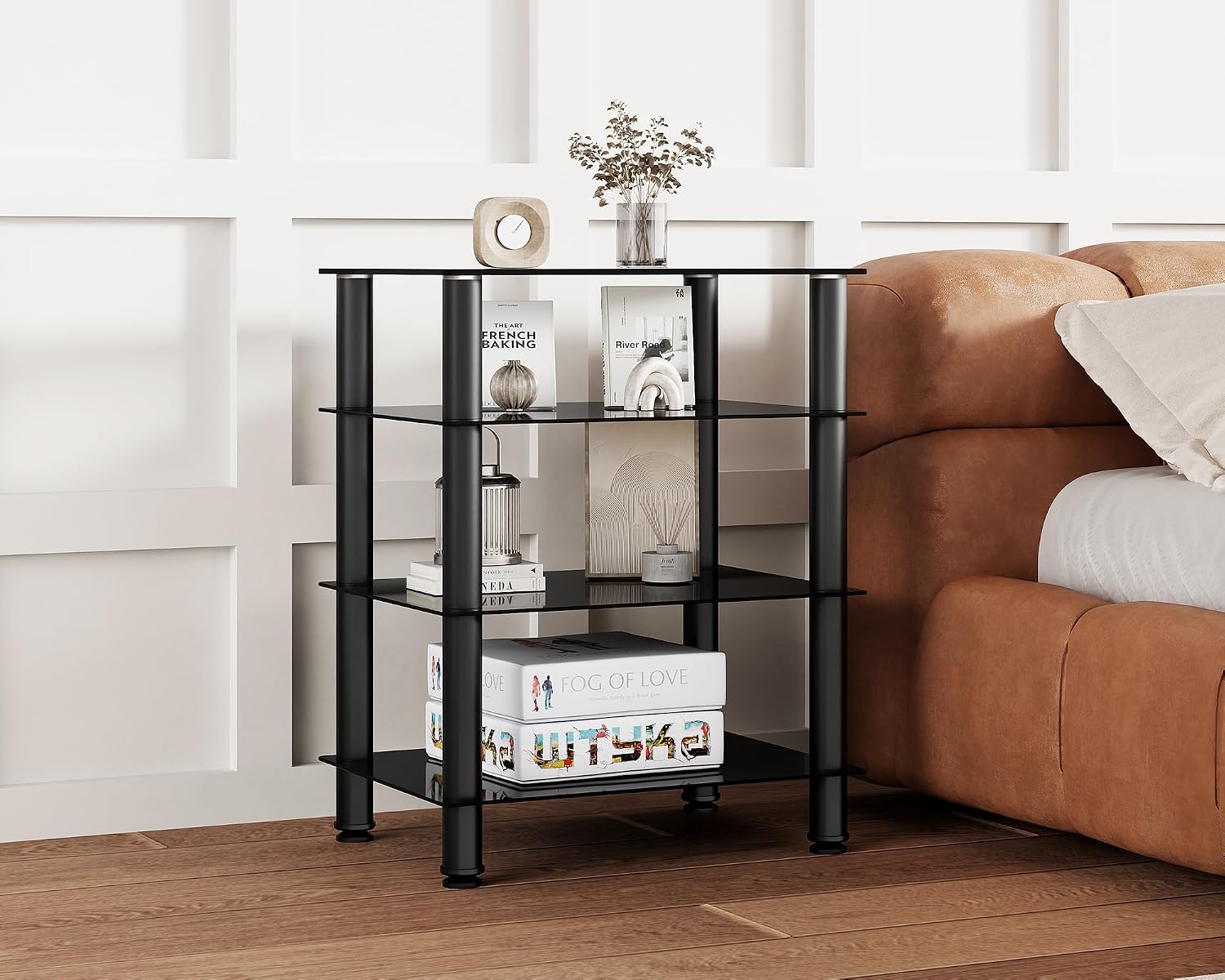 FITUEYES AV Component Media Stand Audio Rack 4-Tier Entertainment Shelves TV Stand for Video Components, Stereo Equipment, Gaming Consoles, Black
