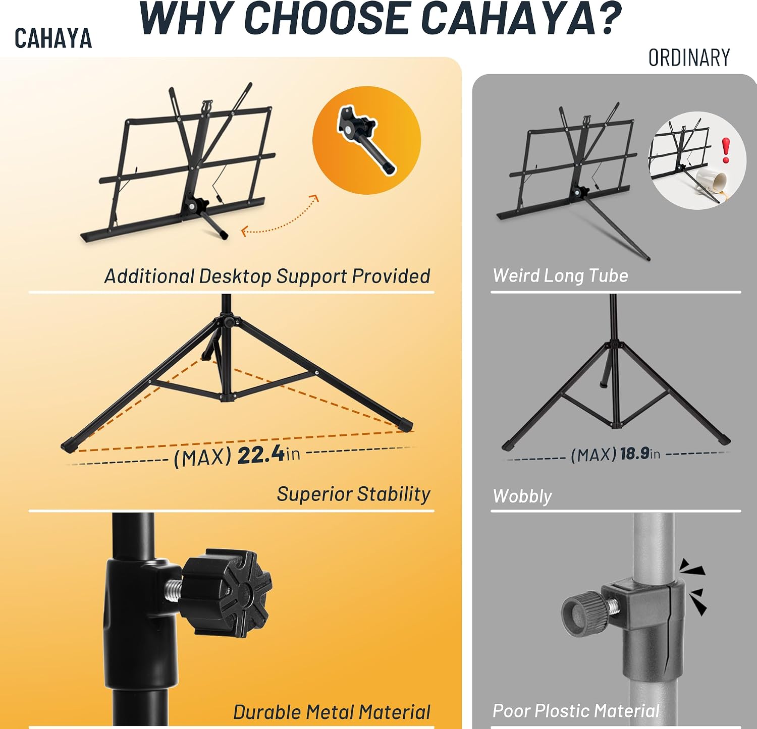 CAHAYA Sheet Music Stand Portable Folding Dual Use Desktop Book Holder