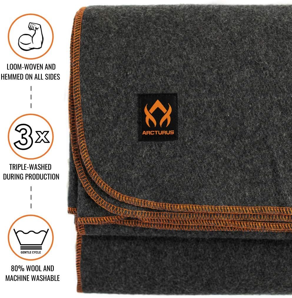 Arcturus Military Wool Blanket - Warm, Thick, Washable - Great for Outdoors, Camping, Stadium Blanket, Picnics, Travel - Car & Bushcraft Survival Kits