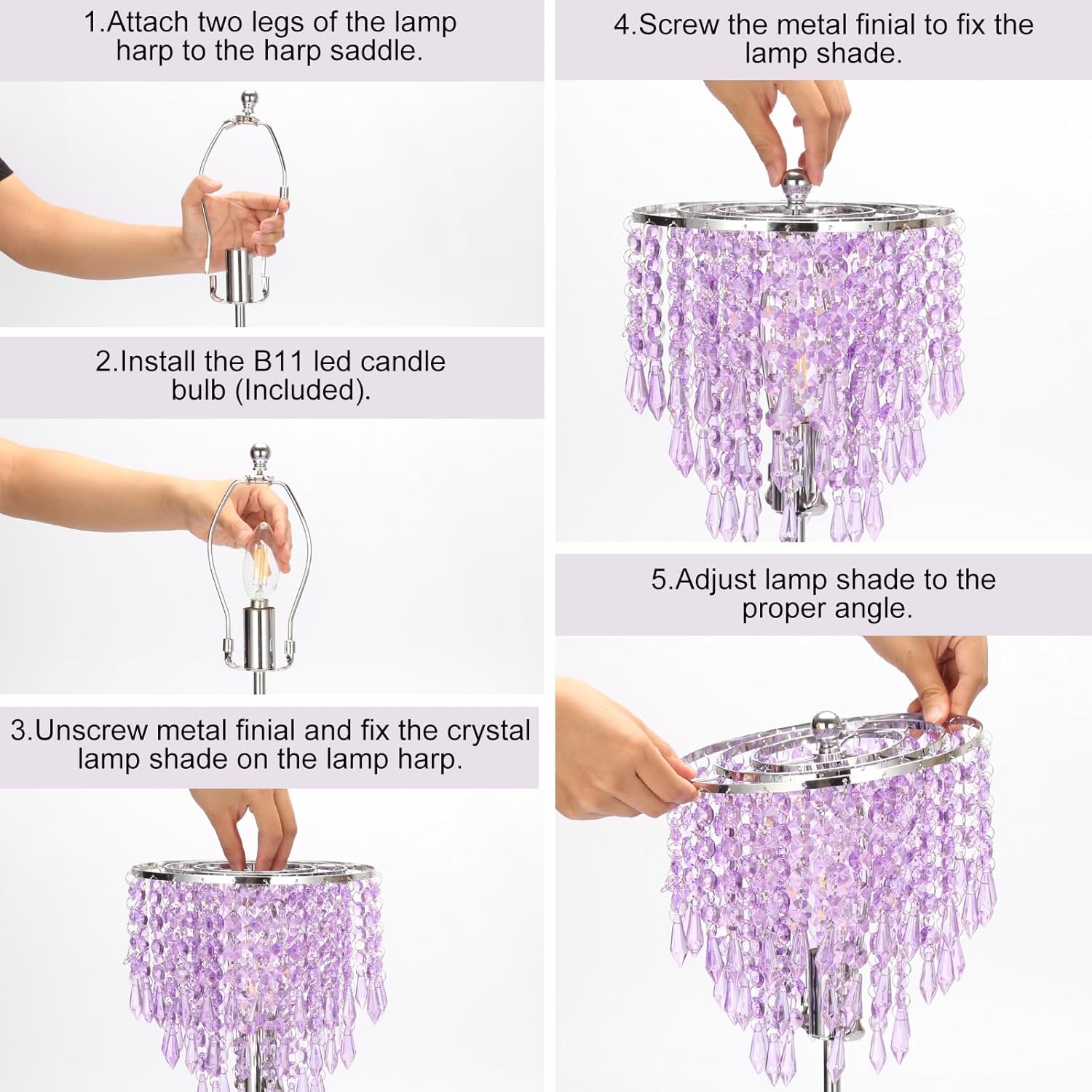 Touch Control Crystal Table Lamp with USB C+A Charging Ports, 3-Way Dimmable Bedside Touch Lamp Decorative Nightstand Lamp with Elegant Lampshade for Living Room Bedroom, B11 LED Bulb Included