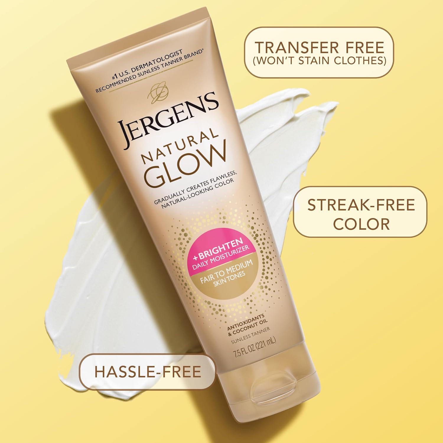 Jergens Natural Glow Self Tanner Body Lotion, Sunless Tanning, Medium to Deep Skin Tone, Daily Moisturizer with Coconut Oil, Vitamin E and Antioxidants, 7.5 Oz | Sunless Tanning, Daily Moisturizer, Coconut Oil, Vitamin E & Antioxidants, Gradual Color Dev…