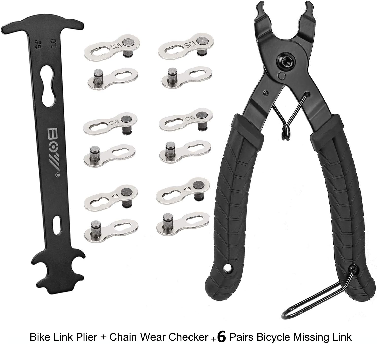 Bike Link Plier + Chain Wear Gauge + 6 Pairs Bicycle Missing Link