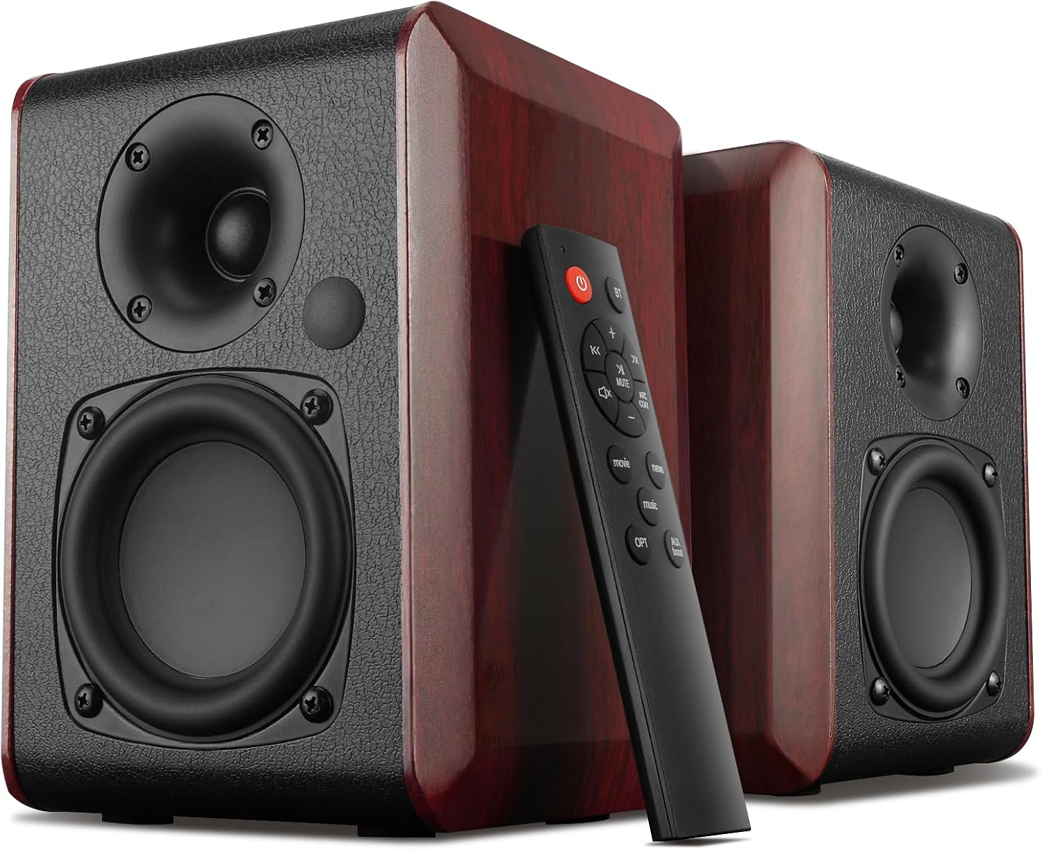 Saiyin Powered Bluetooth Bookshelf Speakers with 3.75" Woofer, 30W x 2 | Record Player Speakers with TV-ARC/Optical/Auxiliary Inputs
