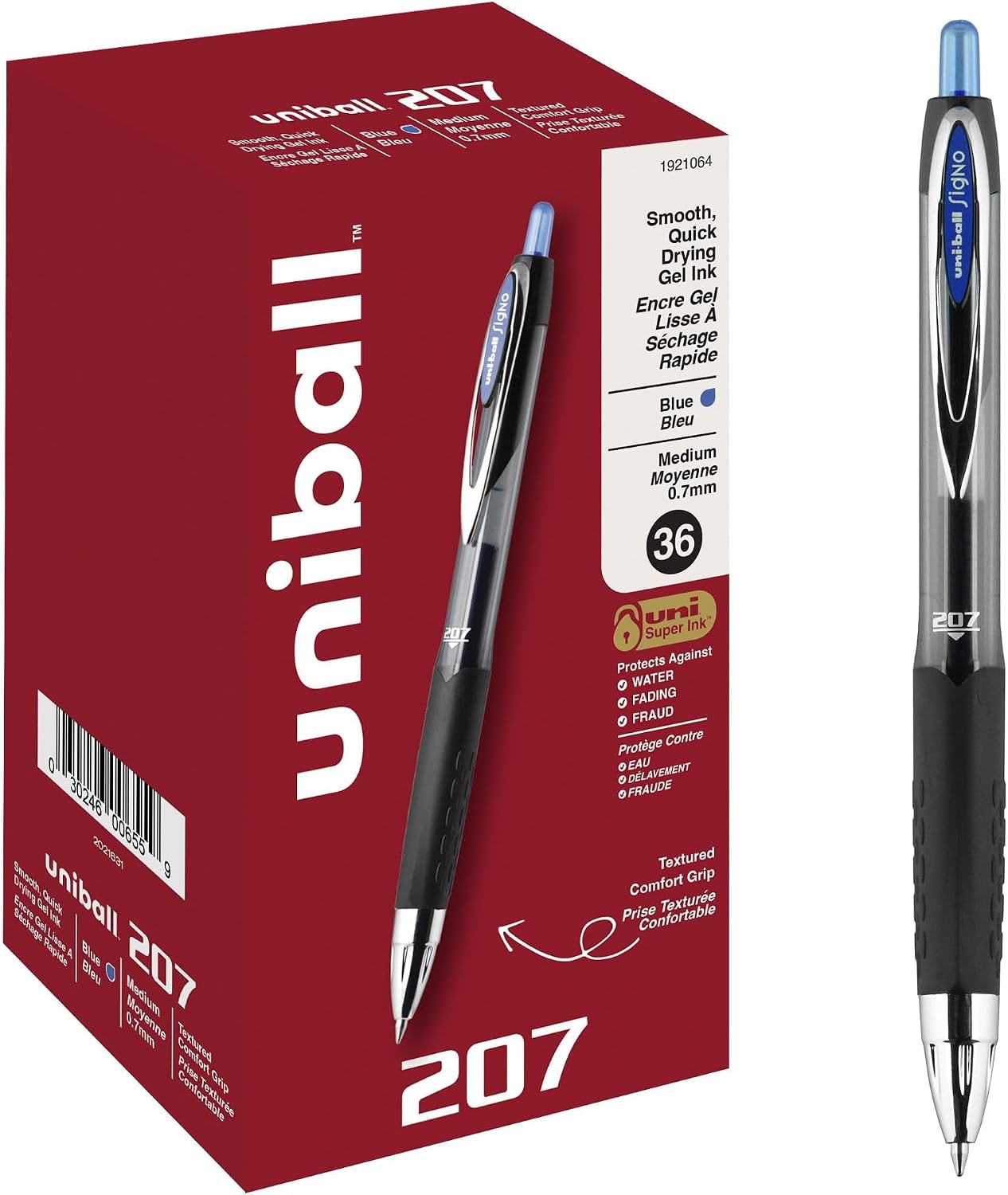 uniball™ 207 Gel Pens, Black Ink, 0.7mm Medium Point, Retractable, 12 Count | Smooth Writing, Fraud-Resistant, uni Super Ink™