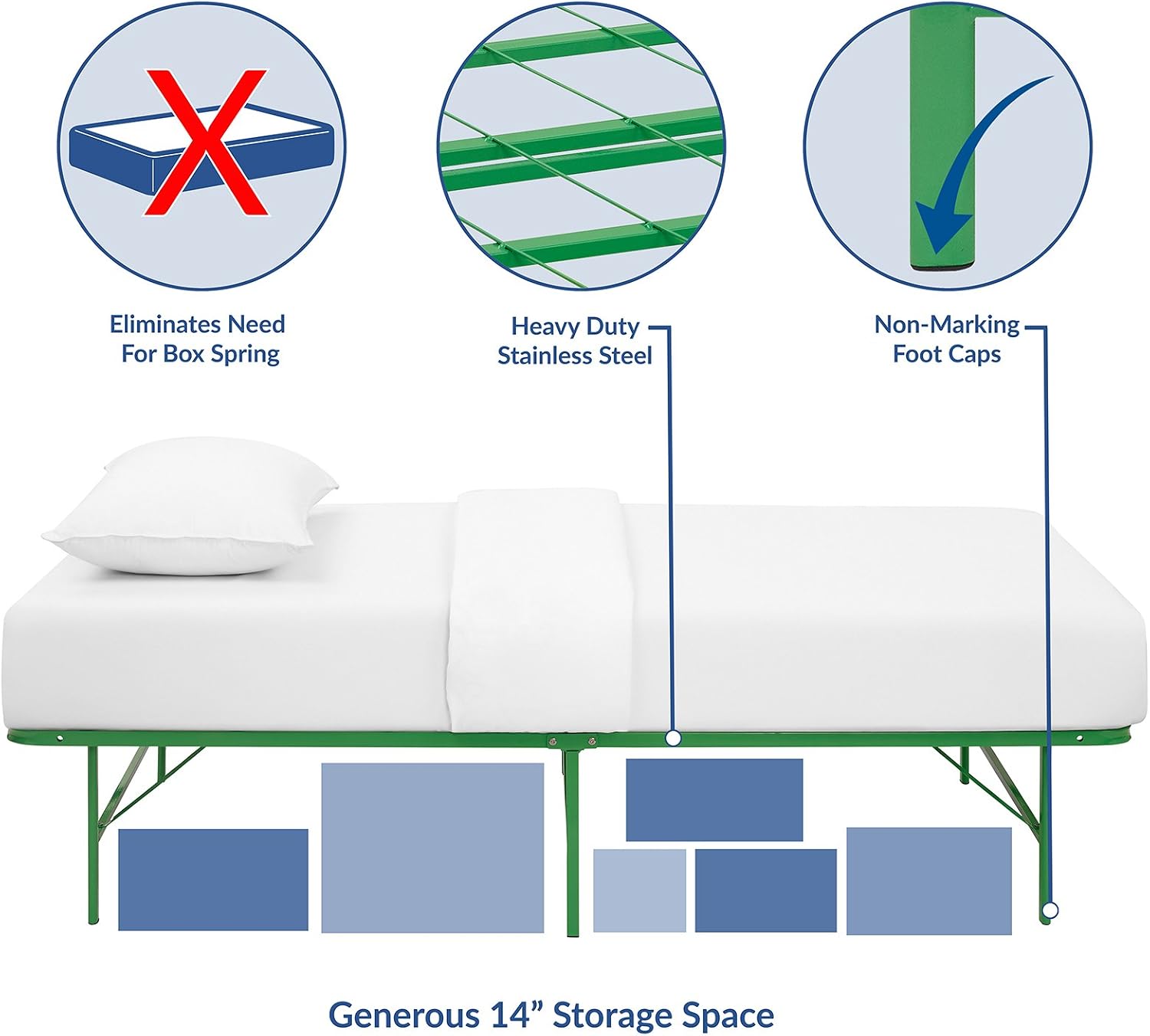 Modway Horizon Queen Bed Frame In Gray - Replaces Box Spring - Folding Metal Mattress Bed Frame