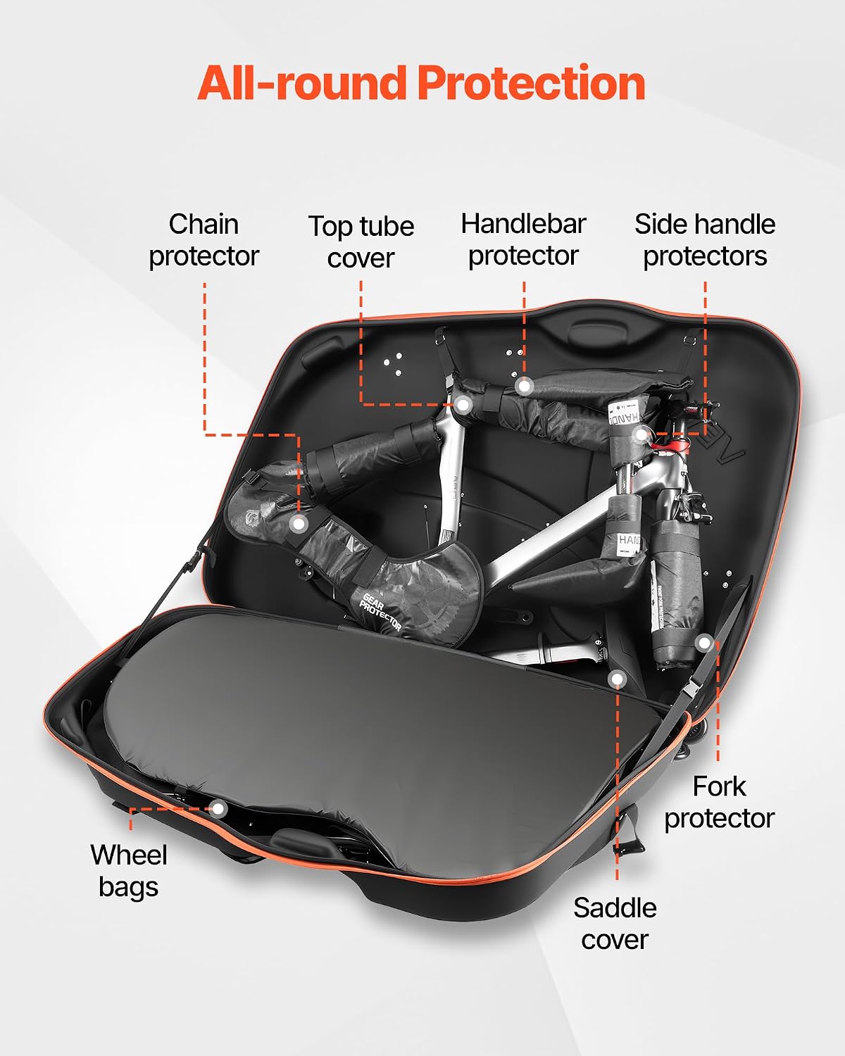 VEVOR Bike Travel Bag, Road Bike Bag Road Bicycle Storage Carry with TSA Lock & Dual Zipper for Air Travel, Outdoor Use, Airplane, Car, Train, Subway Transport