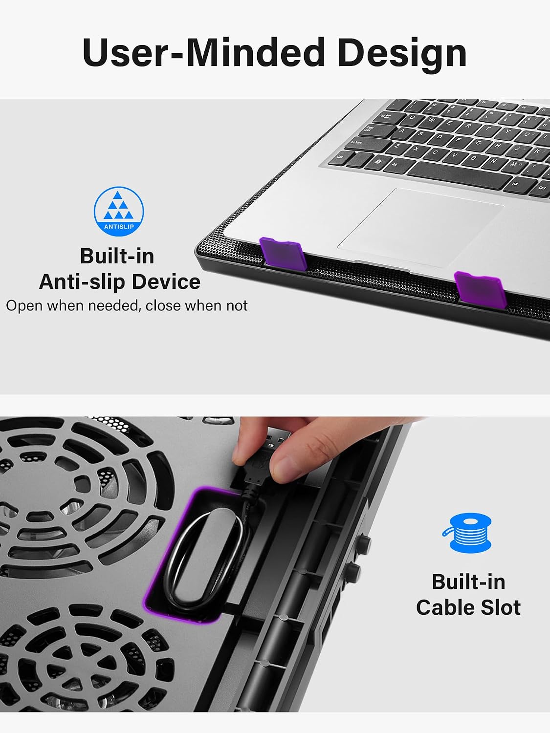 Kootek Laptop Cooling Pad Cooler Stand with 5 Quiet Fans for 12"-17" Laptop | 5 Fans, USB Powered, Laptop Cooling Stand with 2 USB Hub, 6 Adjustable Height, 360° Cooling Coverage, Anti-Slip, Blue LED