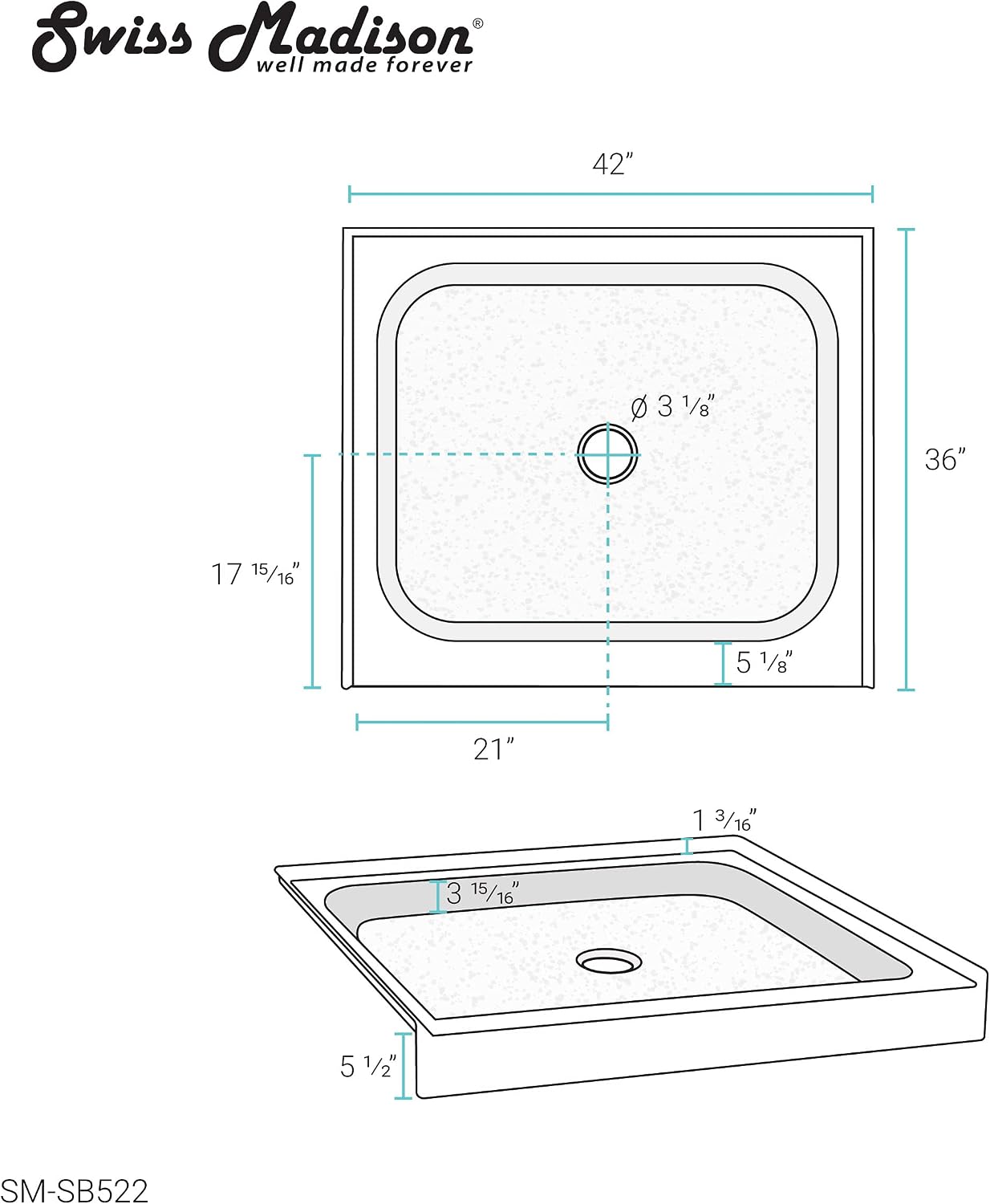 Voltaire 60" x 32" Single-Threshold, Right-Hand Drain, Shower Base in Gray