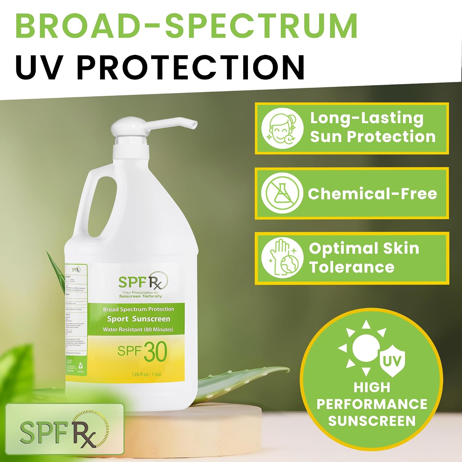 SPF 30 Sport Lotion- Water Resistant Sunscreen Broad Spectrum UVA & UVB Protection Non Greasy Residue Sunscreen Bulk, 1 Gallon