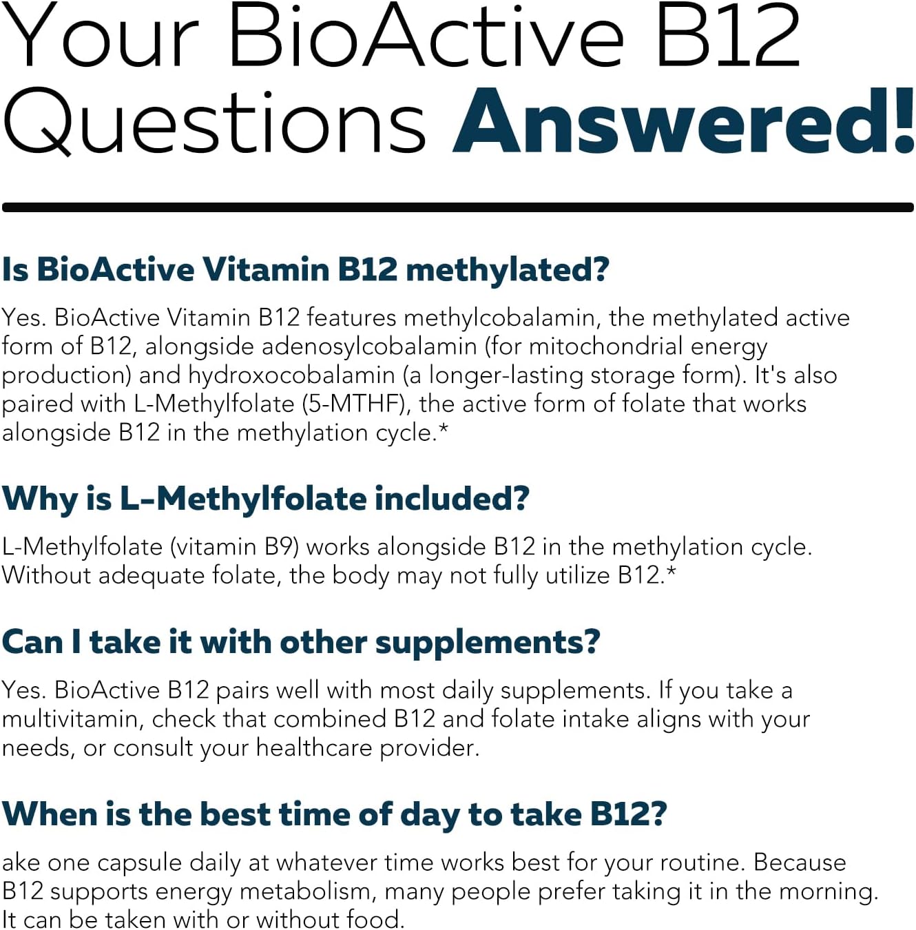 BioActive Vitamin B12 5000 mcg | 3 BioActive Forms Plus Methylfolate Cofactor - Methylcobalamin, Adenosyl & Hydroxy | Sublingual Liquid Drops