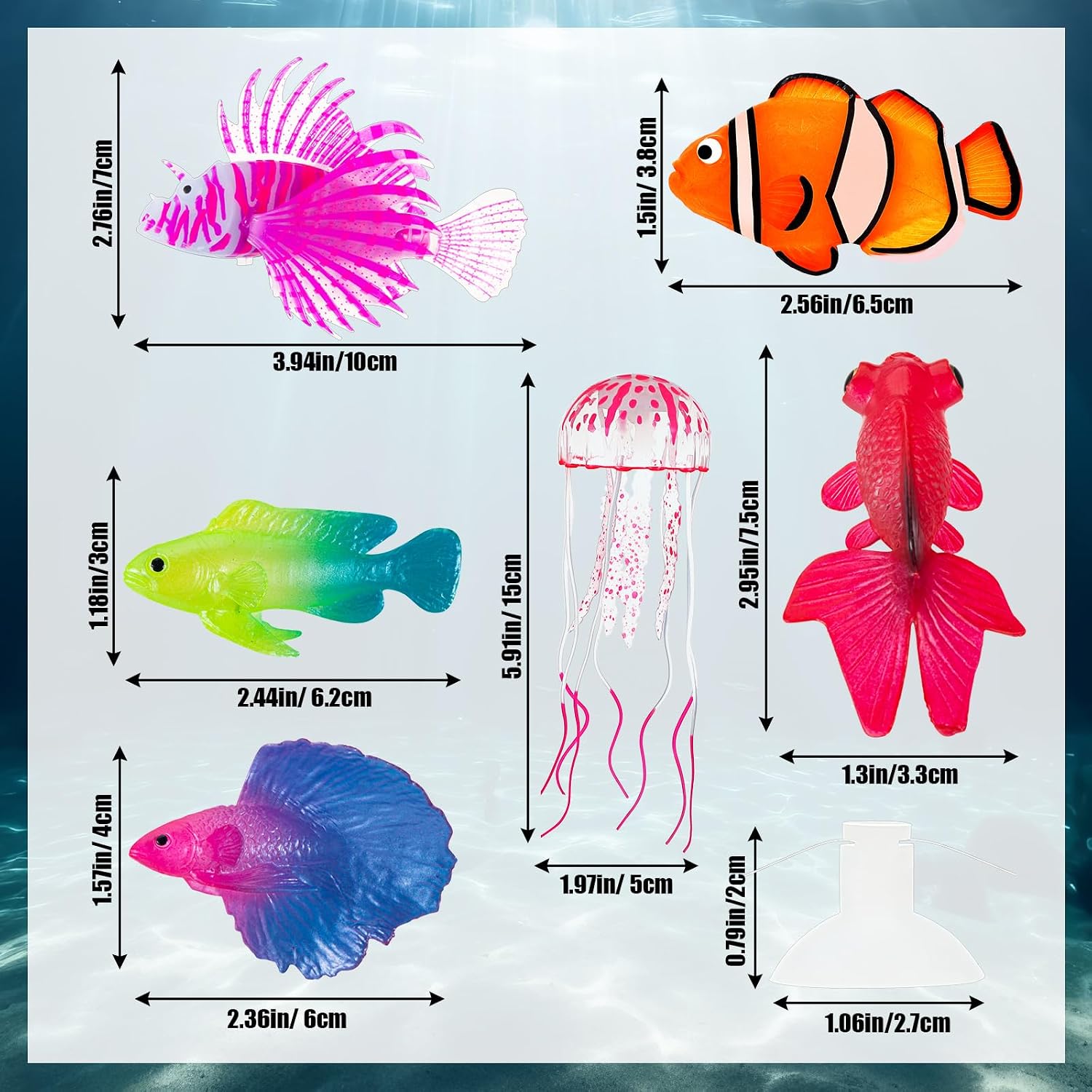 Weewooday 7 Pcs Artificial Fish Glowing Effect,Modern Color