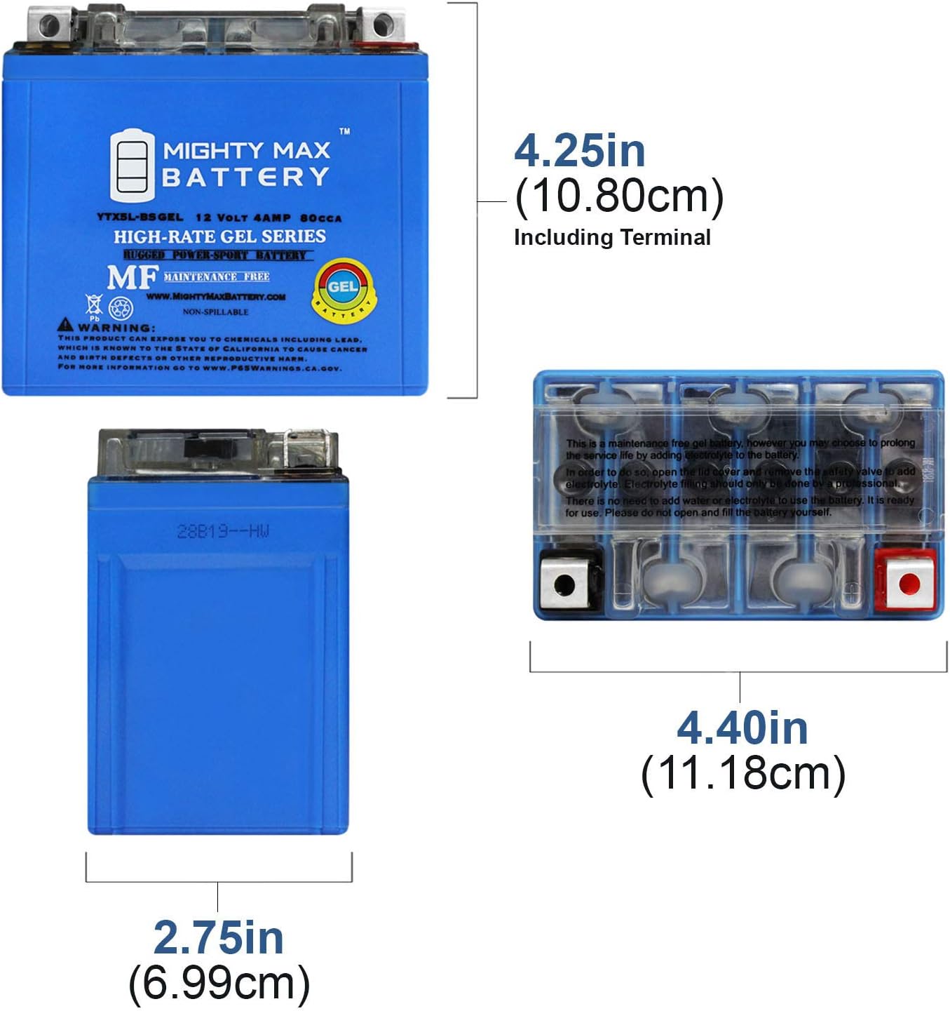 Mighty Max Battery YTX4L-BS GEL - 12 Volt 3 AH, GEL Type, 50 CCA, Rechargeable Maintenance Free SLA AGM Motorcycle Battery